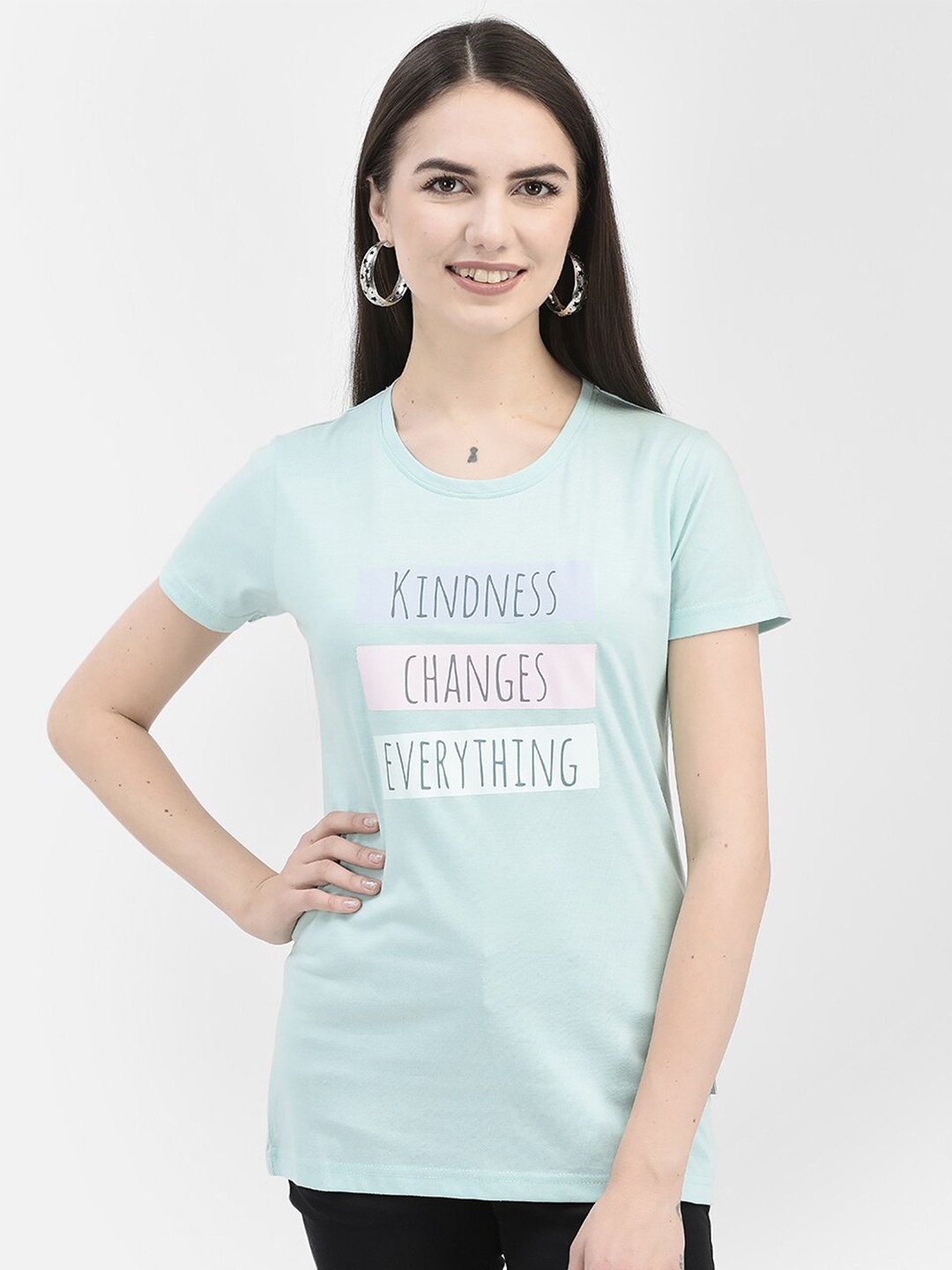 

Crimsoune Club Women Typography Printed Cotton T-shirt, Green