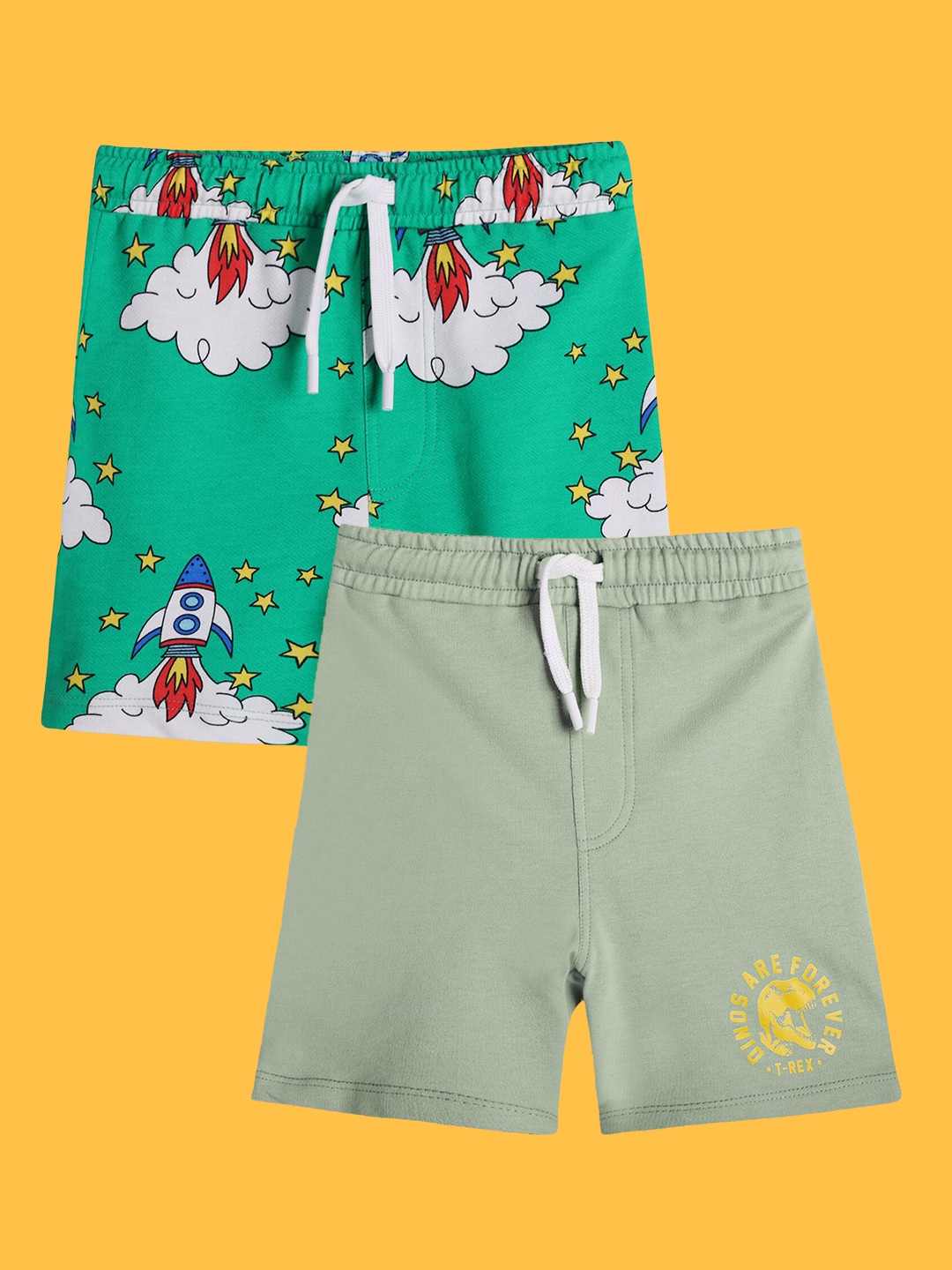 

Anthrilo Boys Pack Of 2 High-Rise Printed Casual Cotton Shorts, Olive
