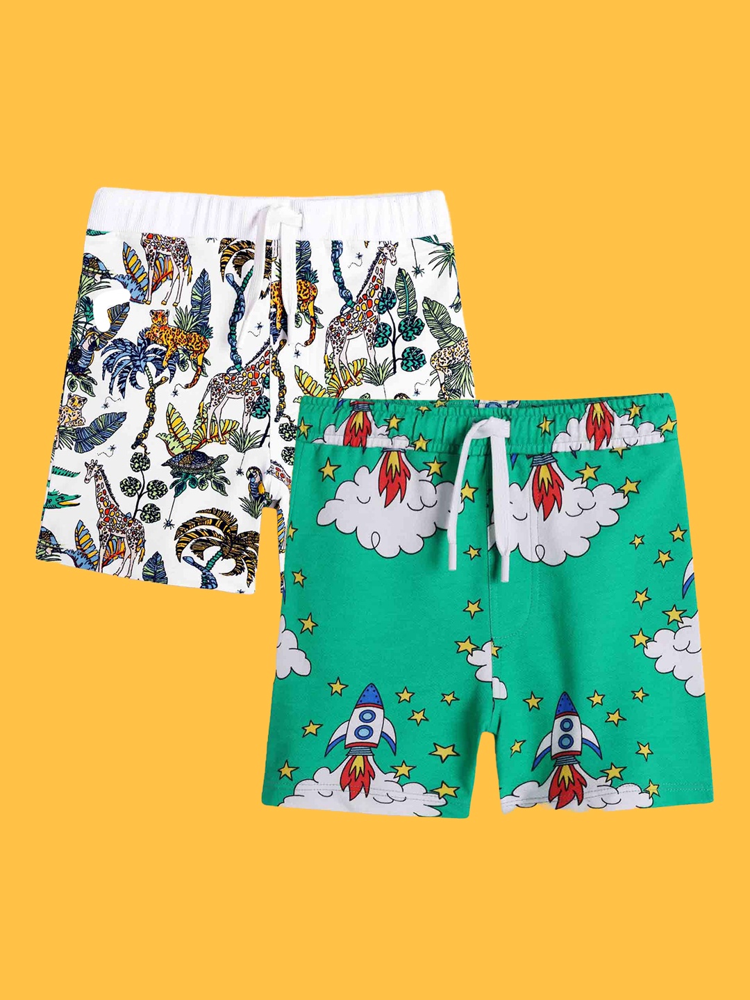 

Anthrilo Boys Pack of 2 Conversational Printed Cotton Shorts, White