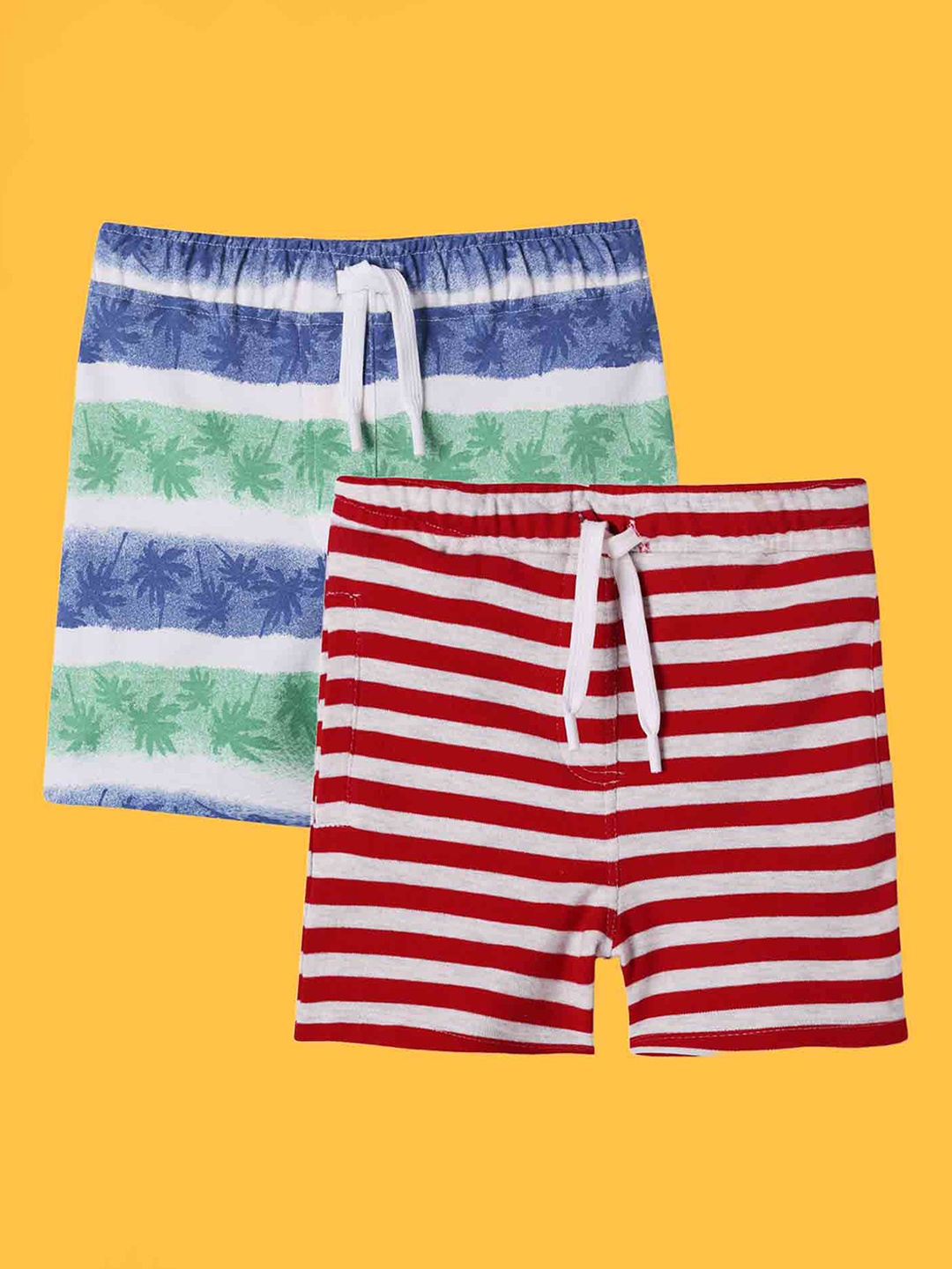

Anthrilo Boys Pack Of 2 High-Rise Striped Cotton Shorts, Red