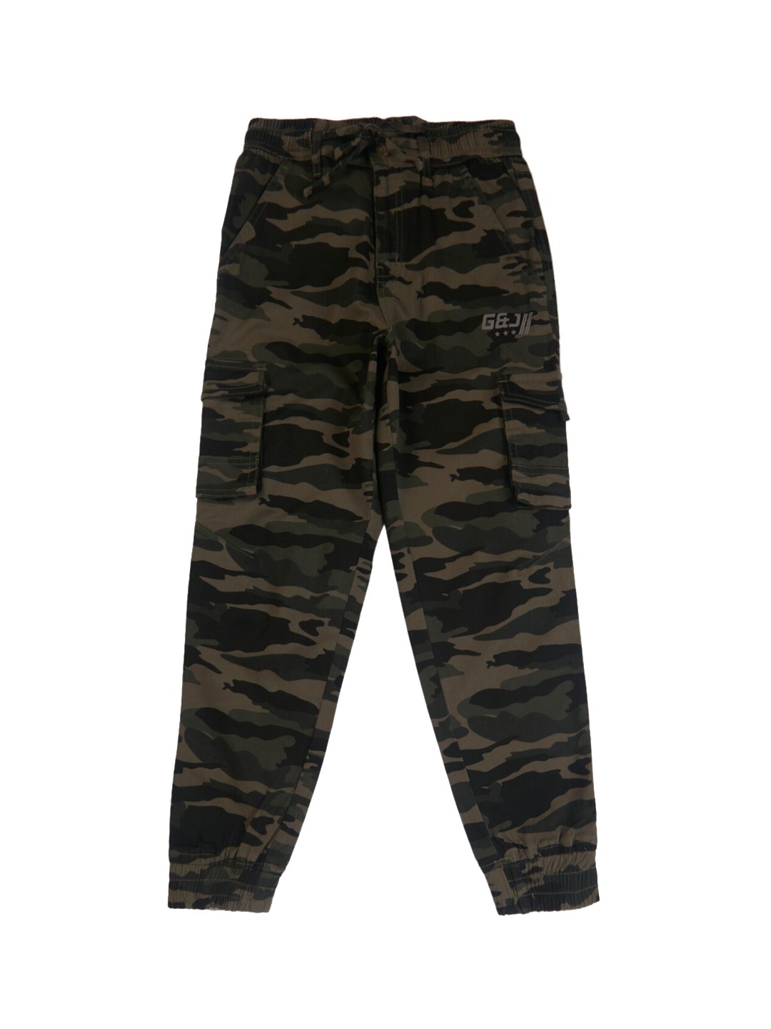 

Gini and Jony Boys Camouflage Printed Mid-Rise Cotton Cargos Trousers, Green