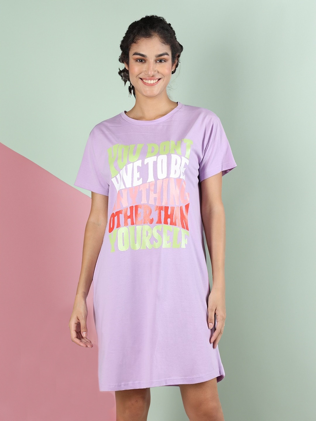 

Organzaa Printed Cotton T-Shirt Nightdress, Lavender
