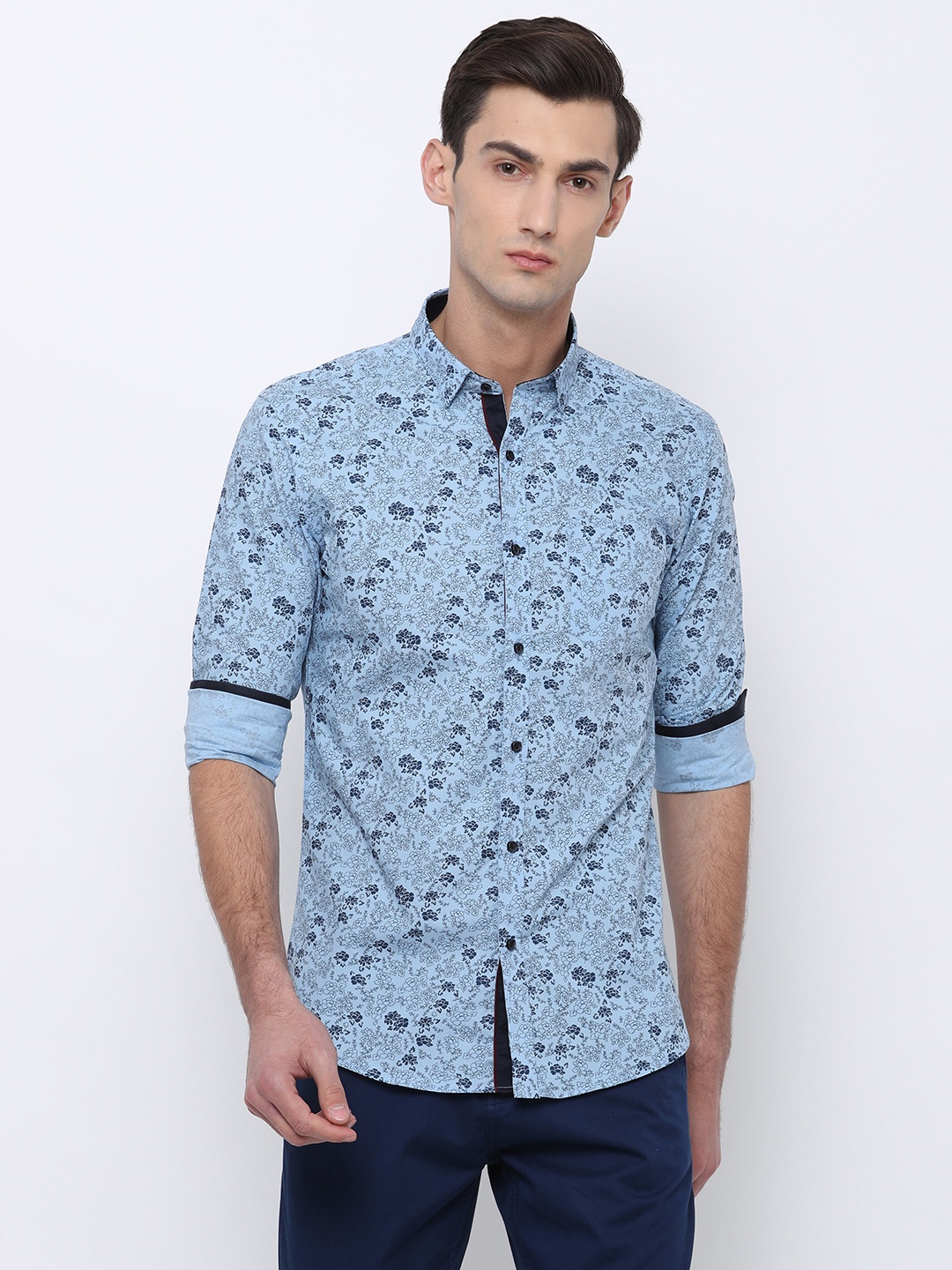 

Black coffee Men Blue Slim Fit Printed Casual Shirt