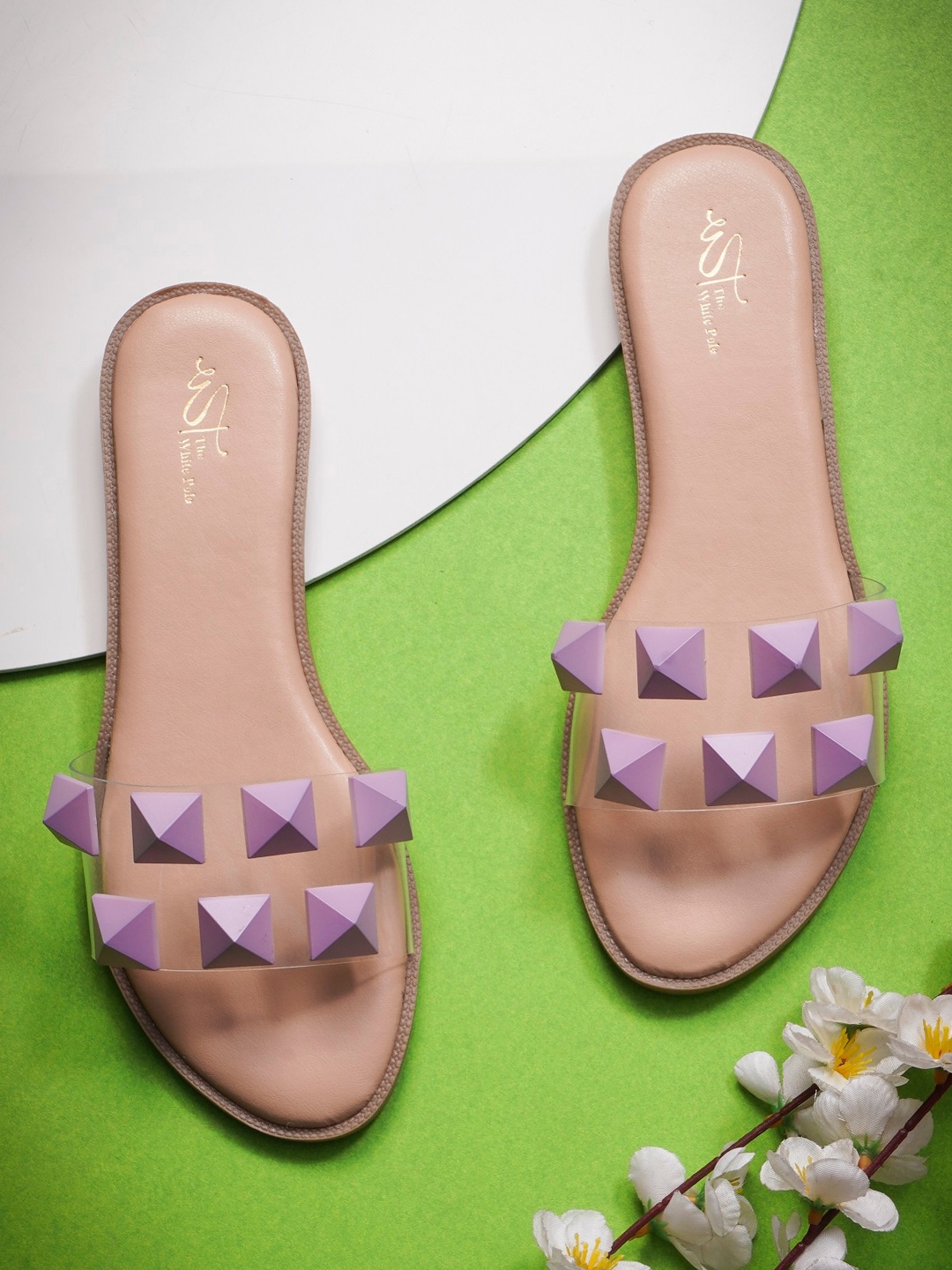 

THE WHITE POLE Embellished Open Toe Flats, Lavender