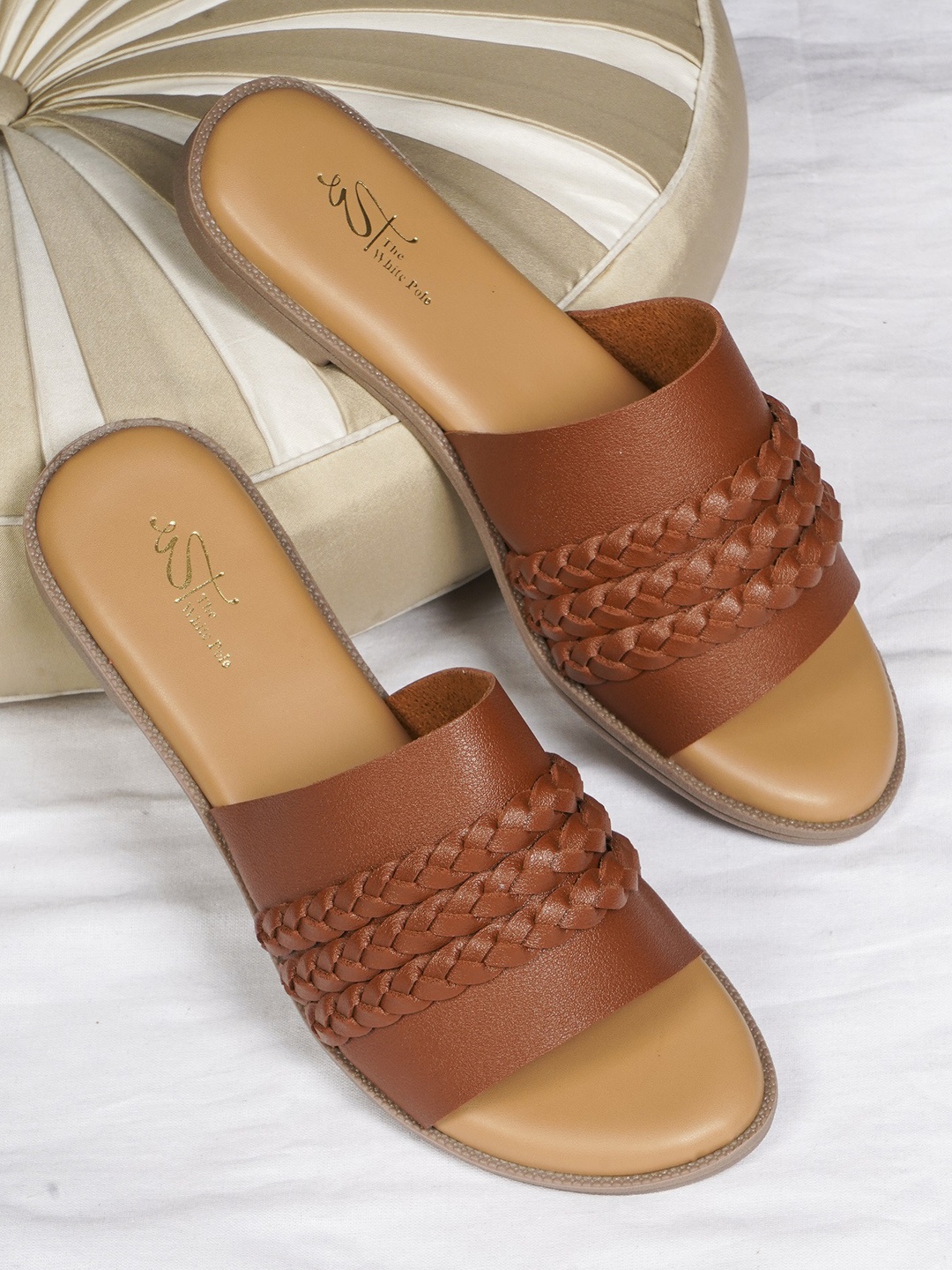

THE WHITE POLE Braided Open Toe Flats, Brown