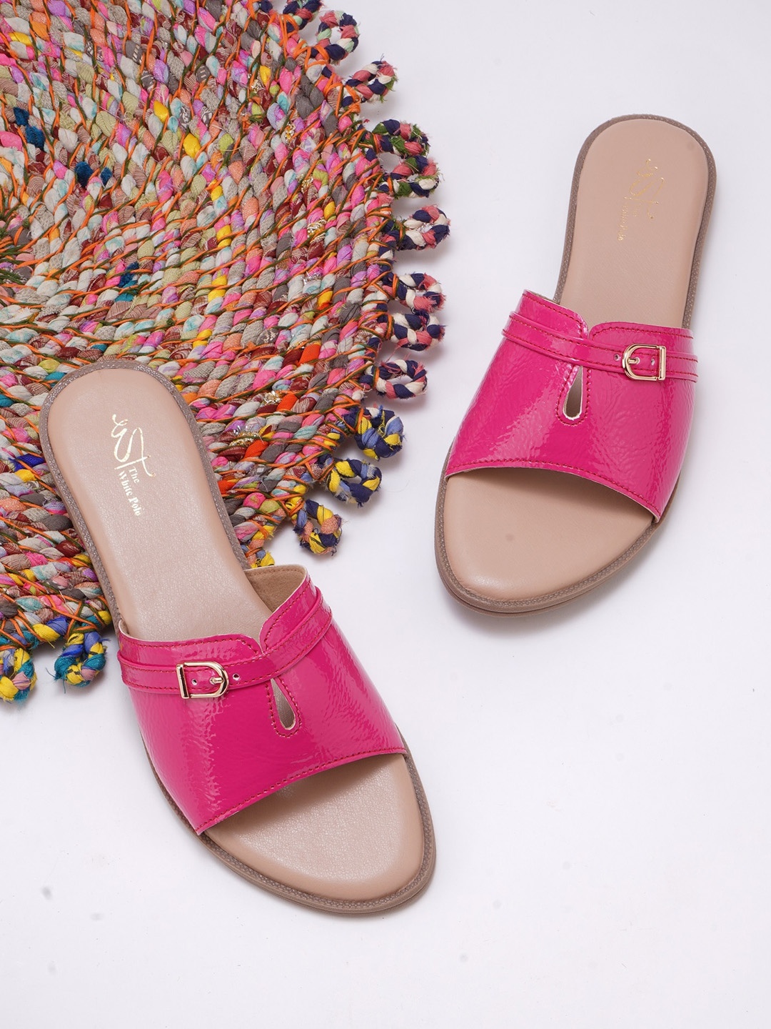 

THE WHITE POLE Textured Open Toe Flats, Pink