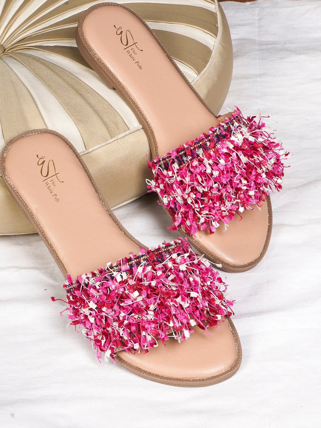

THE WHITE POLE Embellished Open Toe Flats, Pink