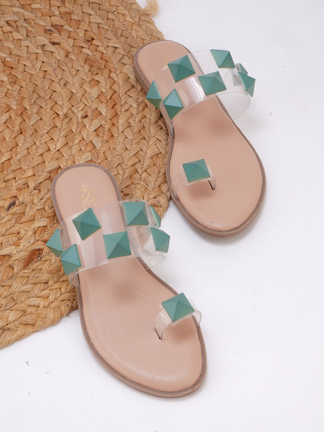 

THE WHITE POLE Embellished One Toe Flats, Green