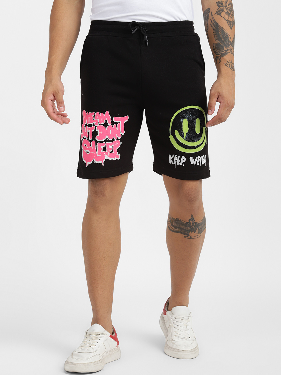 

ALCOTT Men Typography Print Jersey Shorts, Black