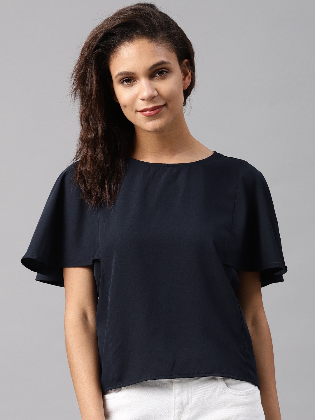 

Tokyo Talkies Women Navy Solid Top, Navy blue