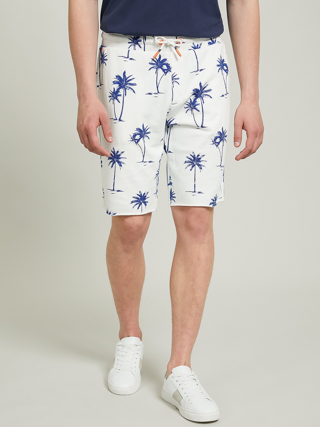 

ALCOTT Men Tropical Print Pure Cotton Shorts, White