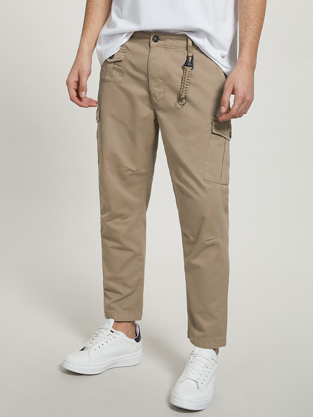 

ALCOTT Men Slim Fit Pure Cotton Cargos, Khaki