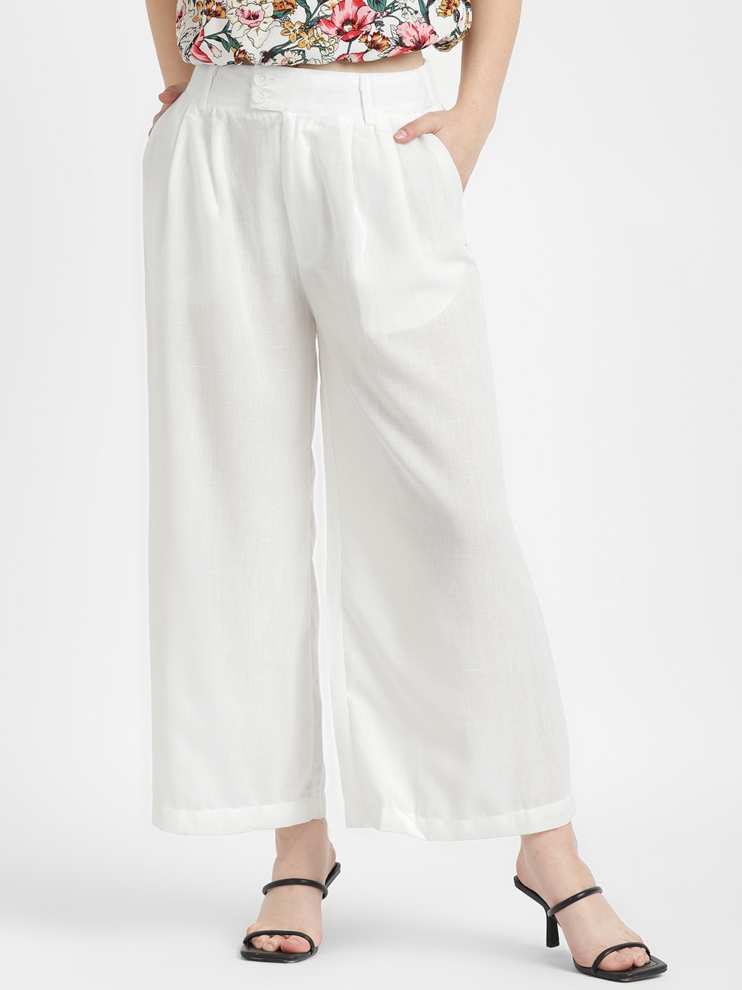 

ALCOTT Women Loose Fit High-Rise Trousers, White