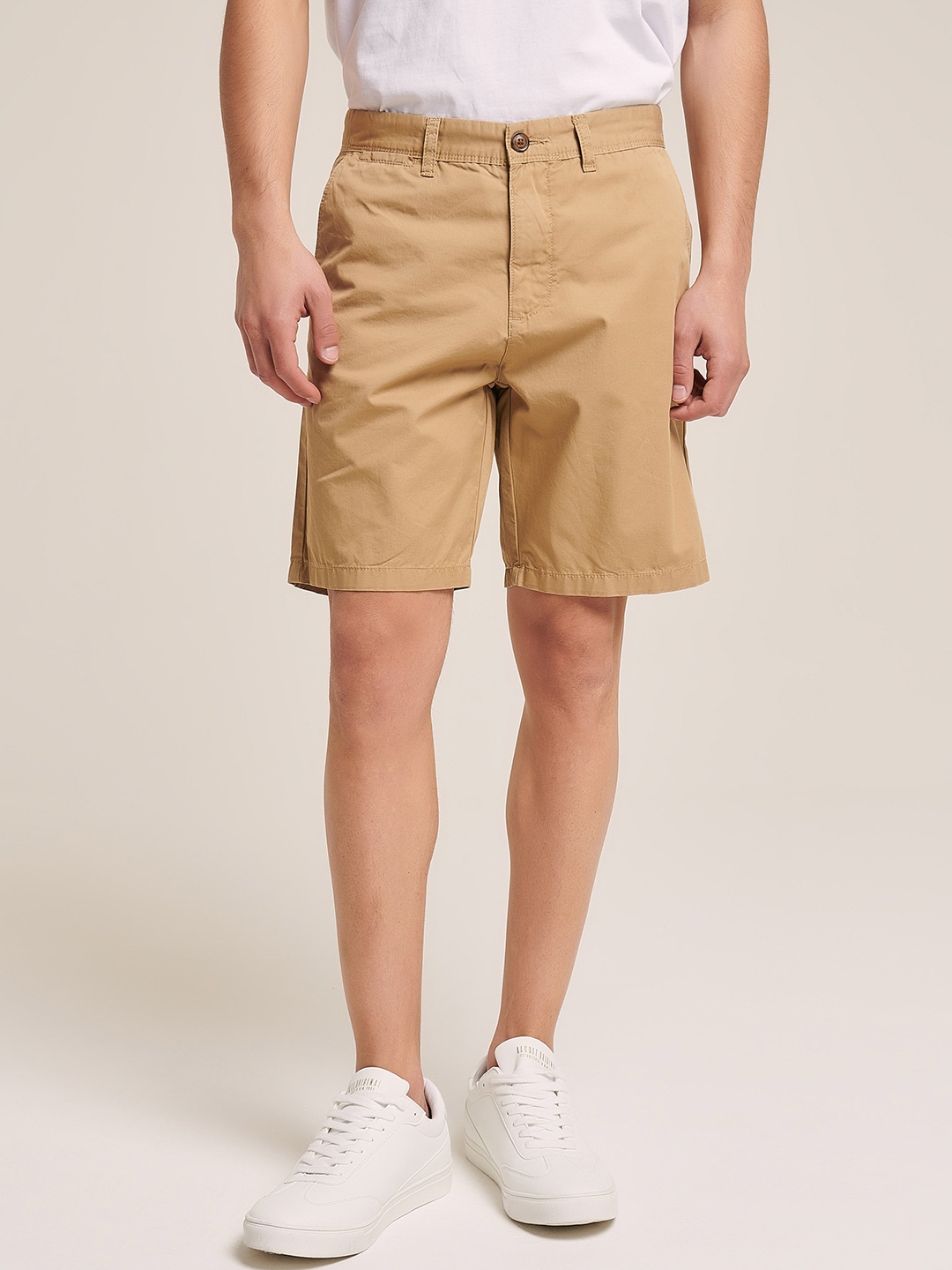 ALCOTT Men Slim Fit Pure Cotton Chino Shorts, Beige