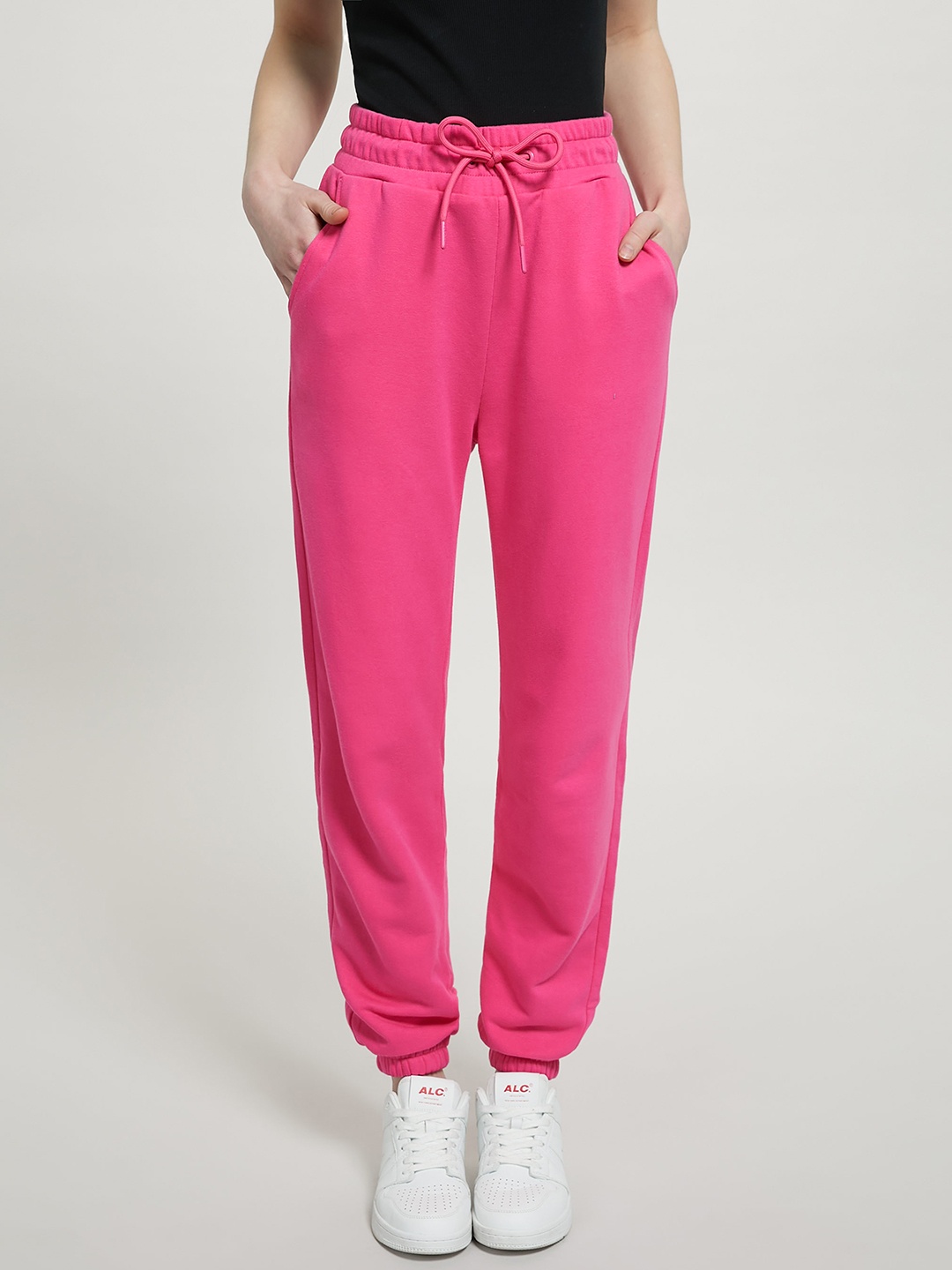 

ALCOTT Women Pure Cotton Loose Fit Joggers, Fuchsia