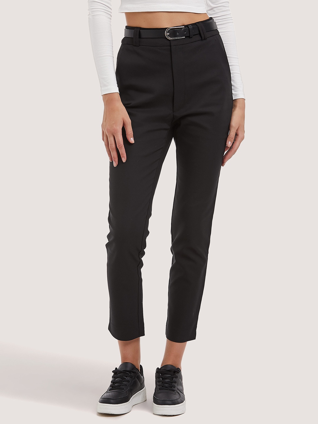 

ALCOTT Women Slim Fit High-Rise Chinos Trousers, Black