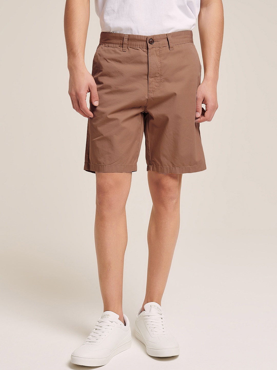 

ALCOTT Men Slim Fit Pure Cotton Chino Shorts, Brown