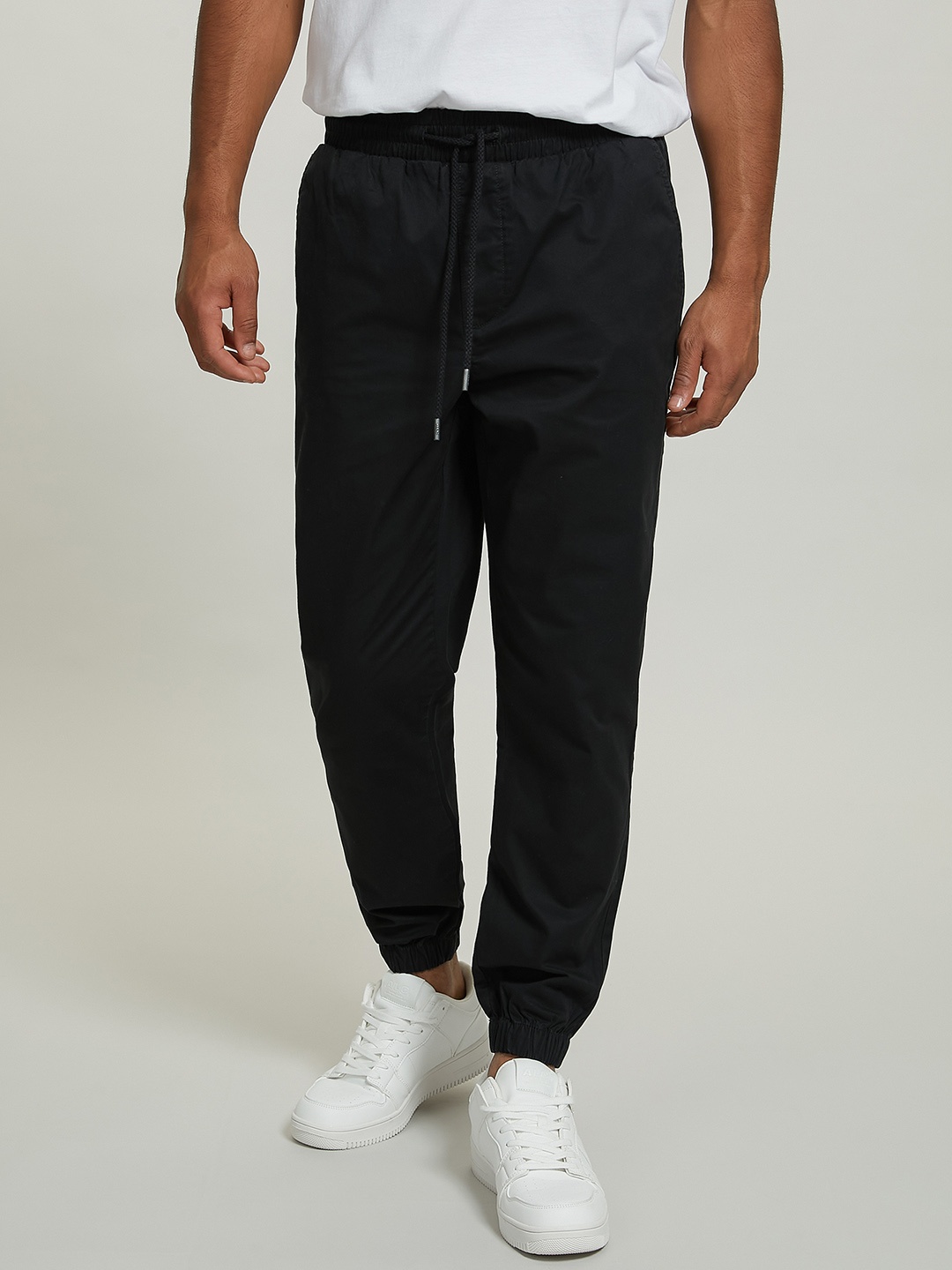 ALCOTT Men Loose Fit Pure Cotton Joggers, Black