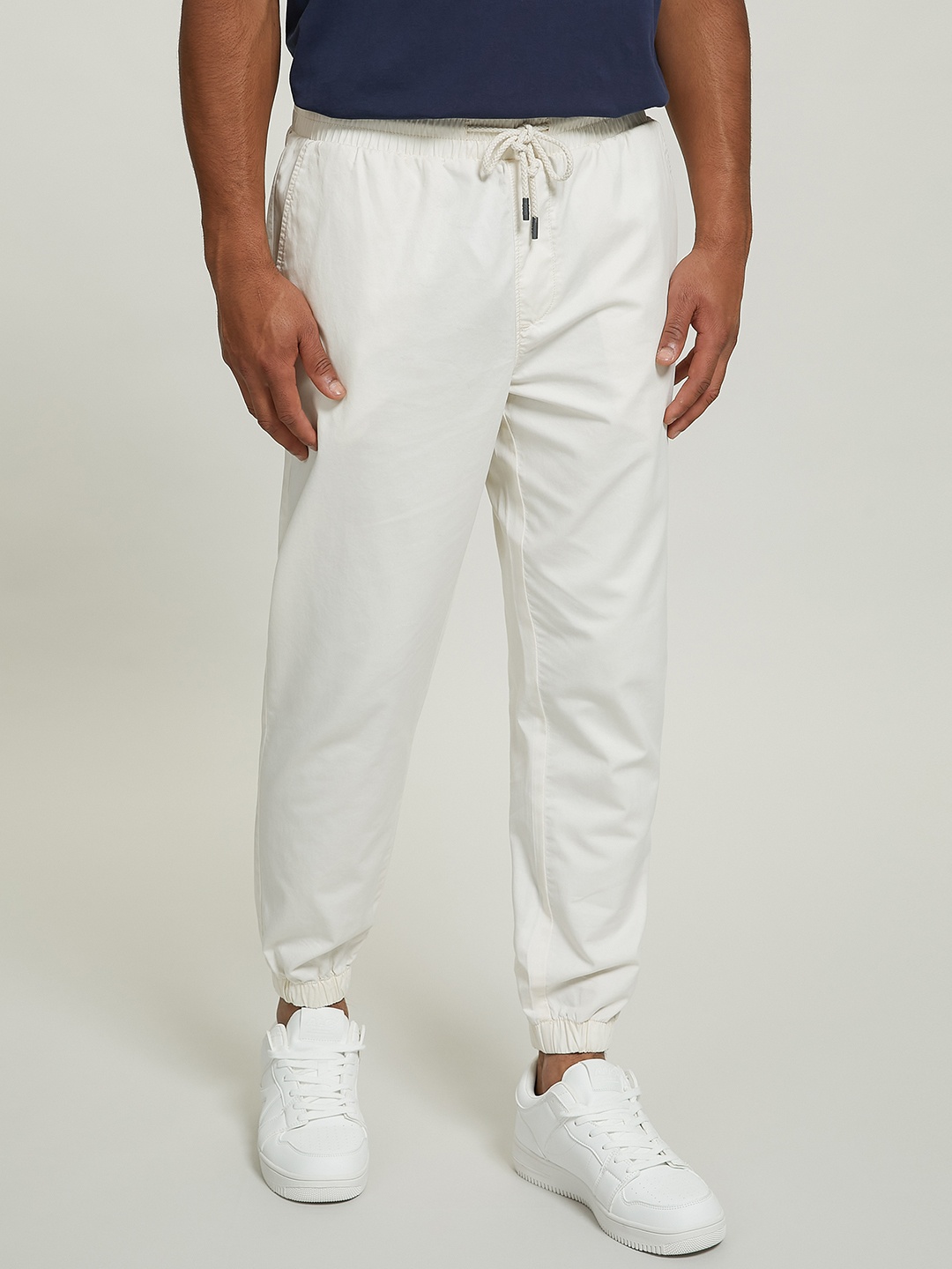 

ALCOTT Men Loose Fit Pure Cotton Joggers, Off white