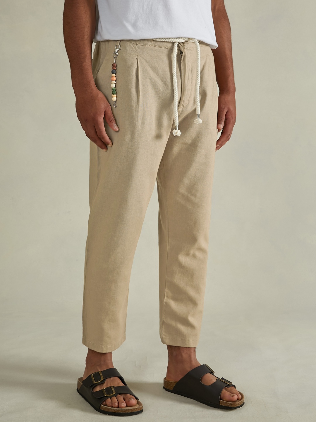 

ALCOTT Men Linen Cotton Trousers, Beige