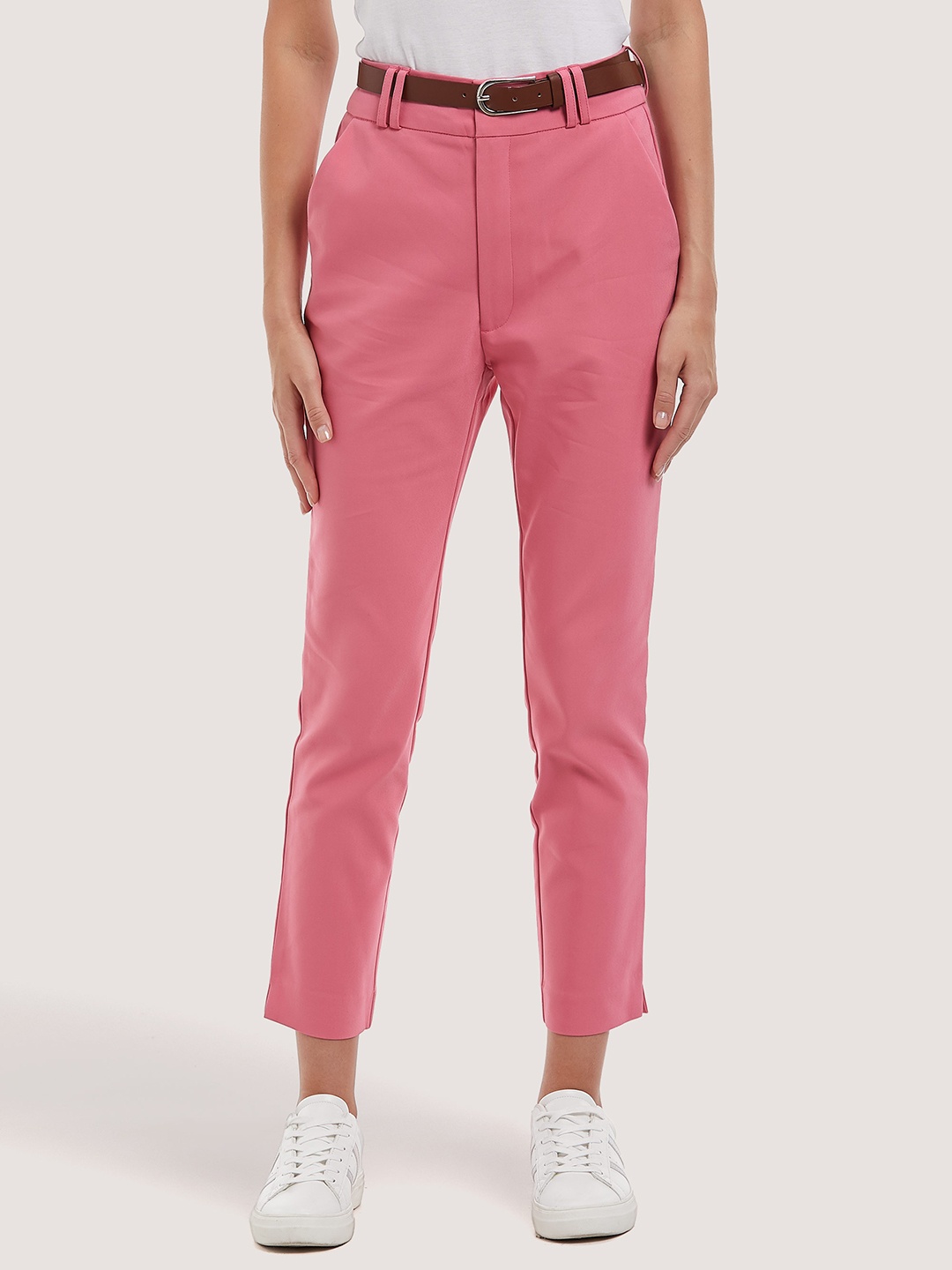 

ALCOTT Women Slim Fit High-Rise Chinos Trousers, Pink