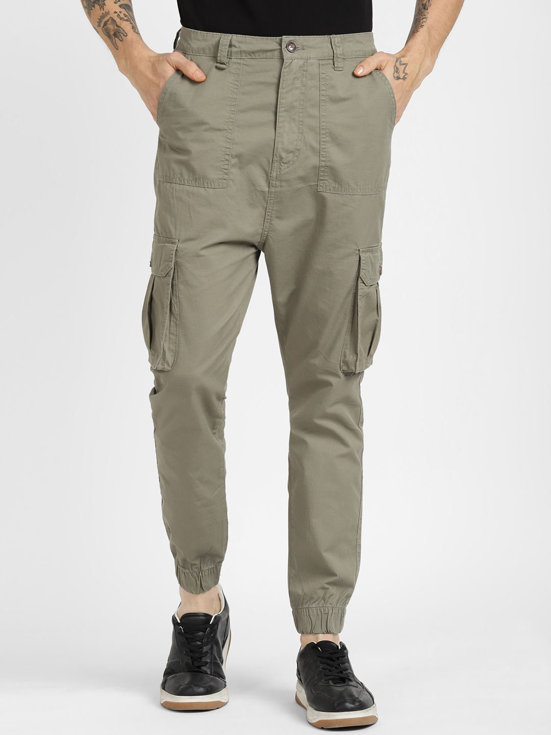 

ALCOTT Men Pure Cotton Cargos, Olive