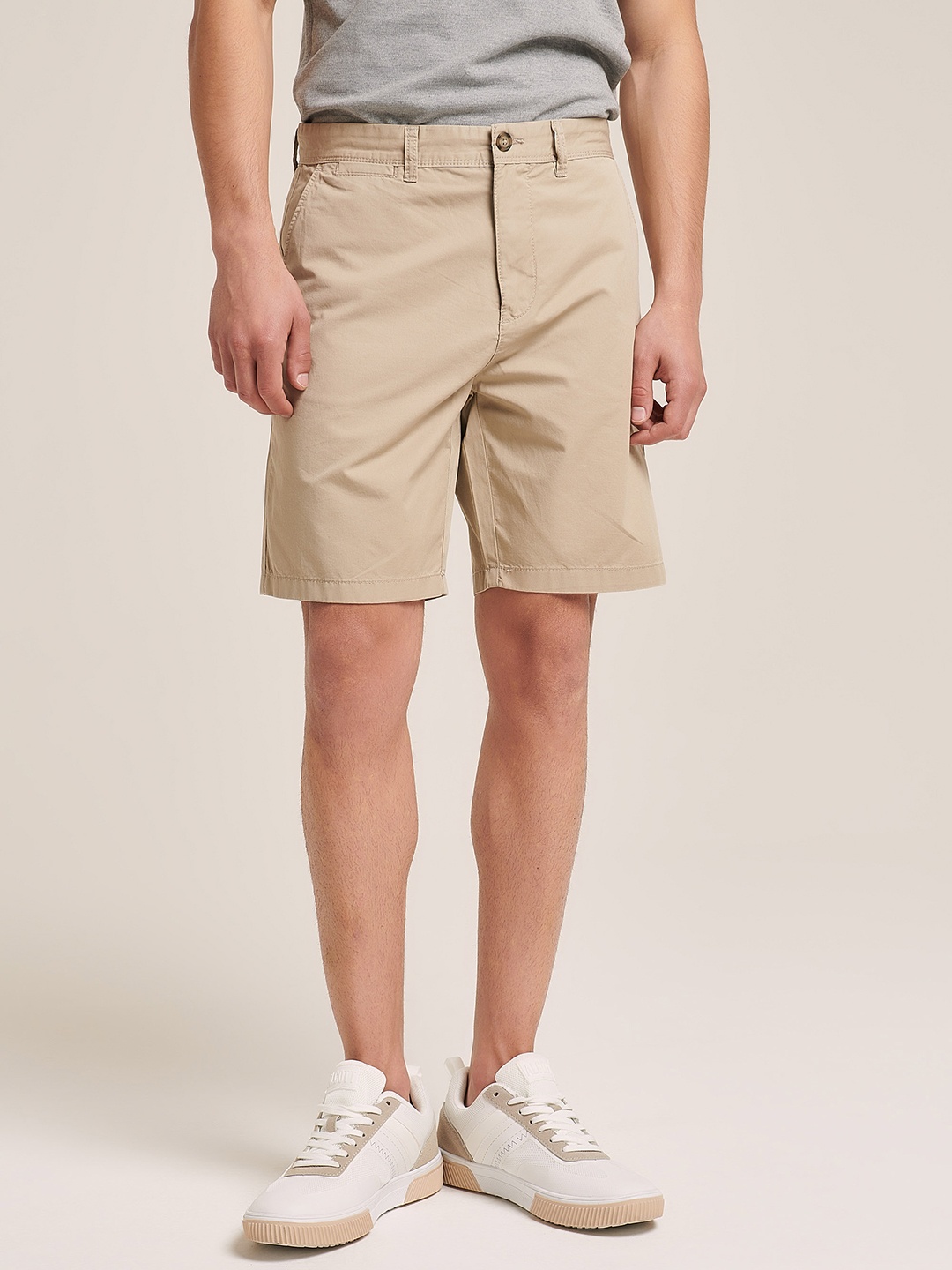 

ALCOTT Men Slim Fit Pure Cotton Chino Shorts, Beige