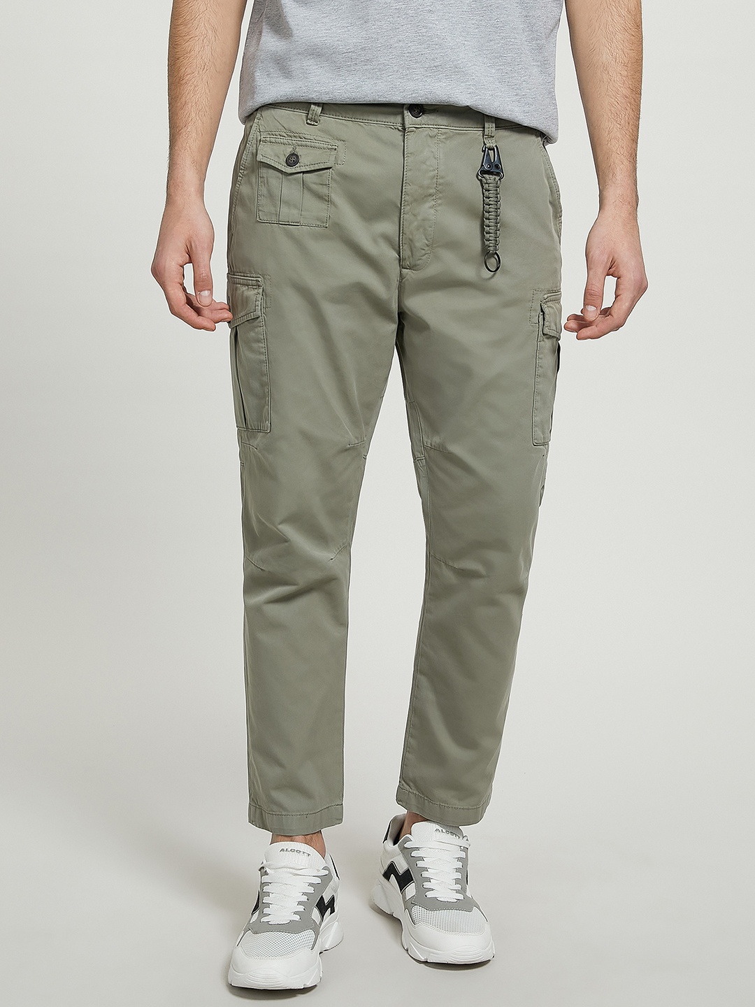 

ALCOTT Men Slim Fit Pure Cotton Cargos, Olive