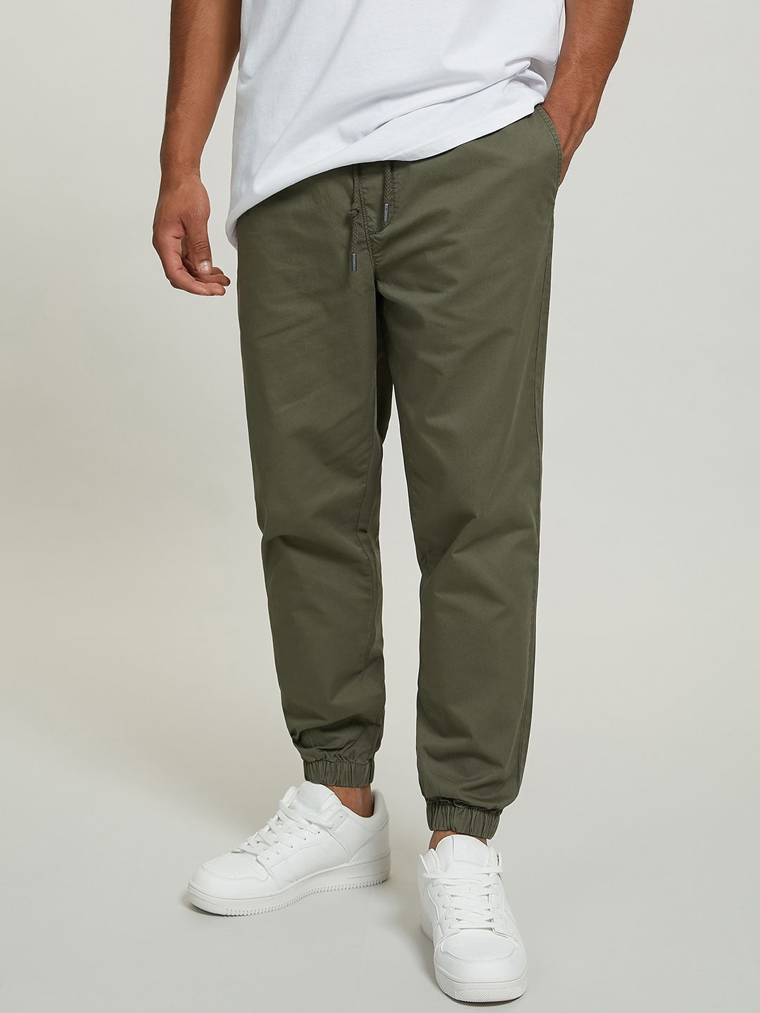 

ALCOTT Men Loose Fit Pure Cotton Joggers, Olive