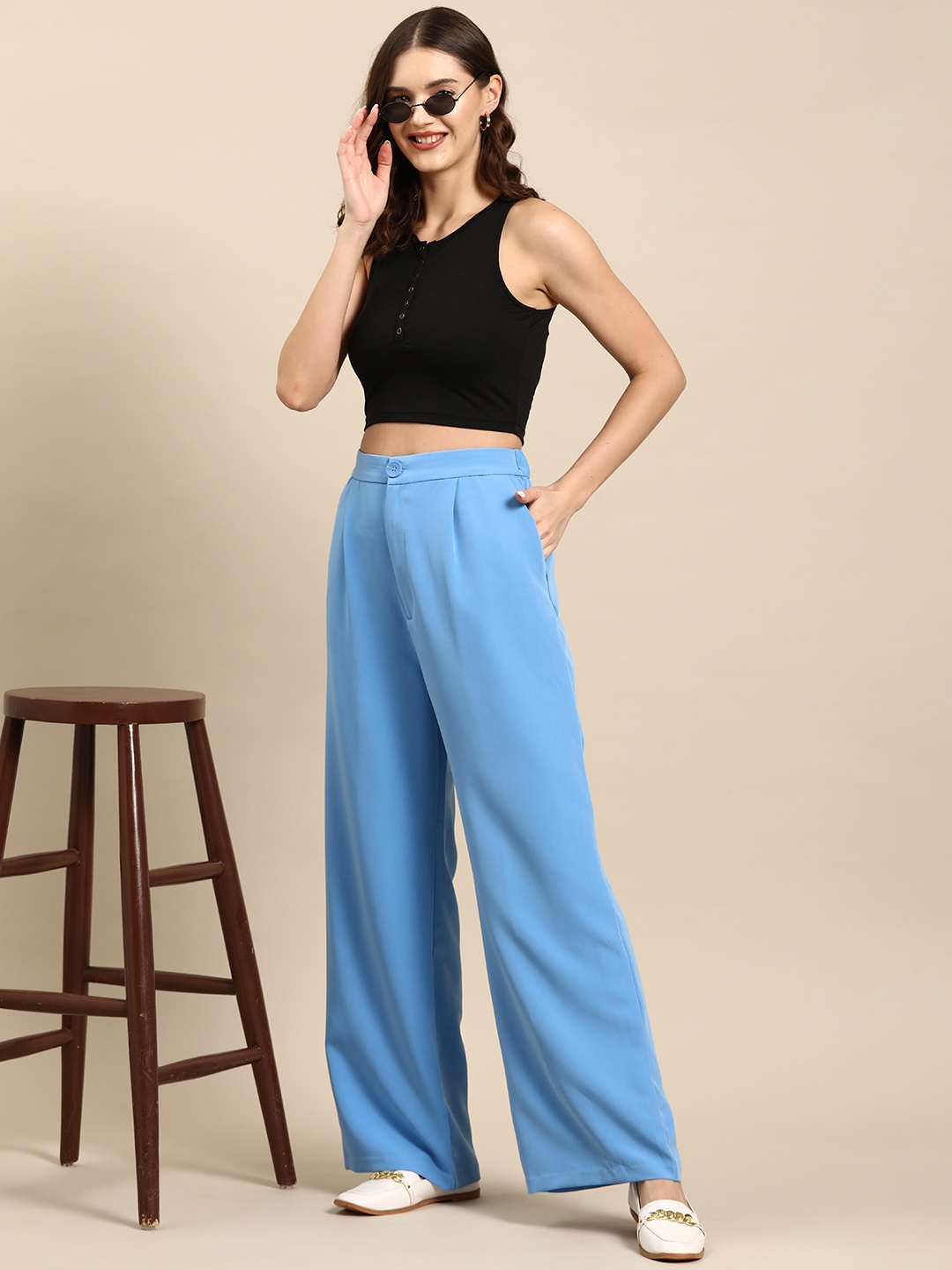 

ALCOTT Women Flared High-Rise Trousers, Blue