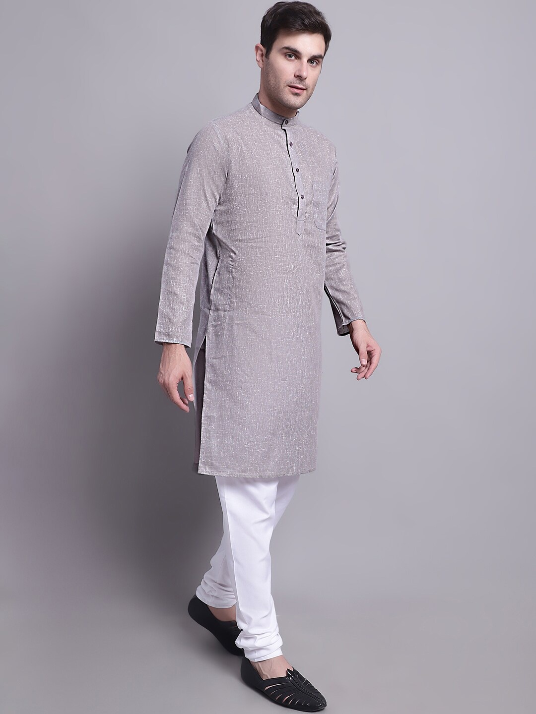 

Jompers Regular Pure Cotton Kurta with Churidar, Grey