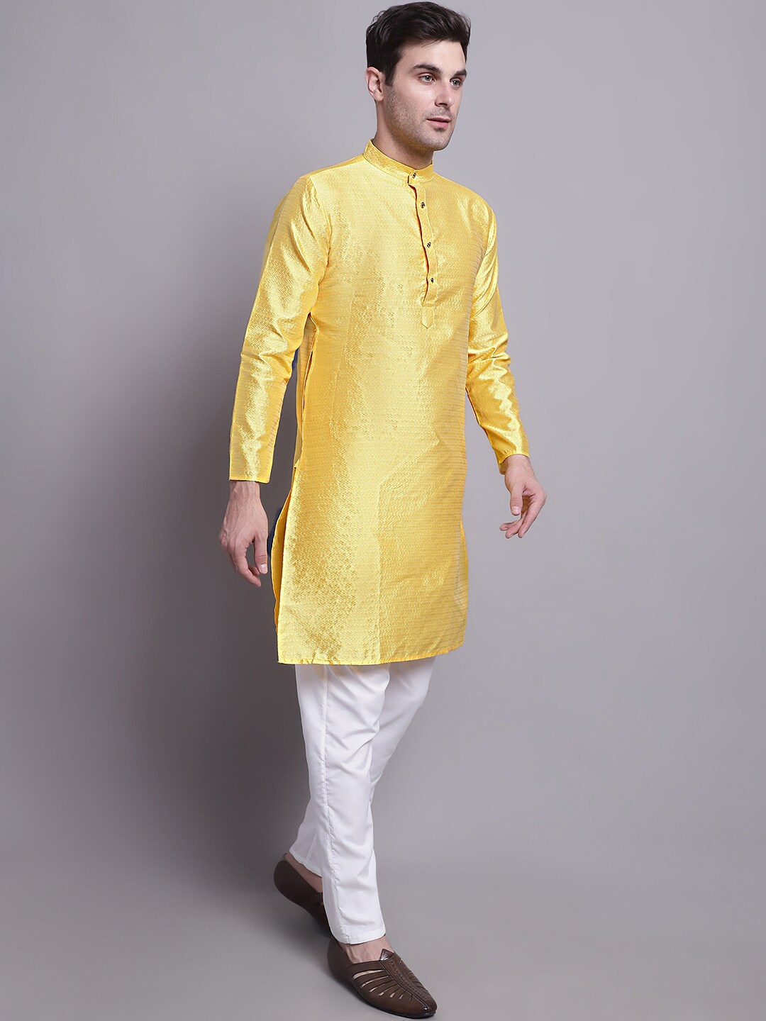 

Jompers Woven Design Regular Kurta with Churidar, Yellow
