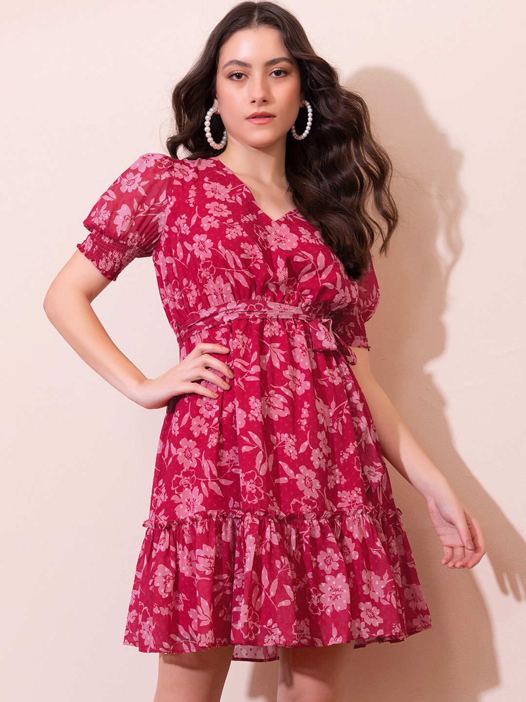 

FabAlley Pink Floral Printed Fit & Flare Dress