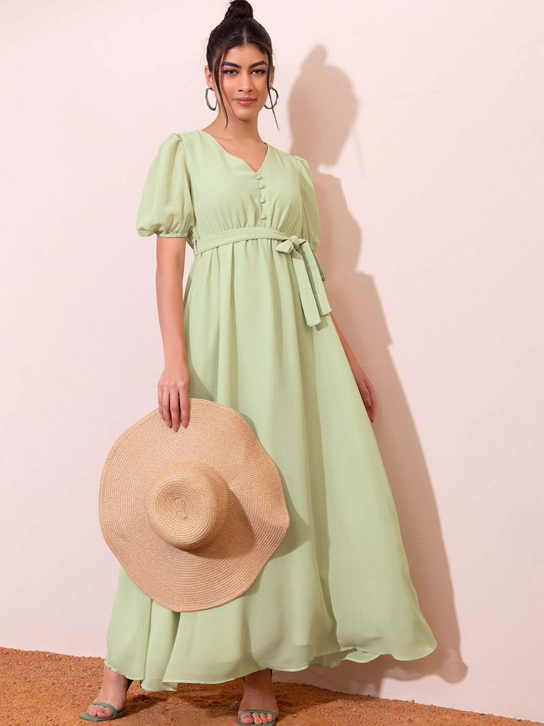 

FabAlley Green V-Neck Maxi Dress