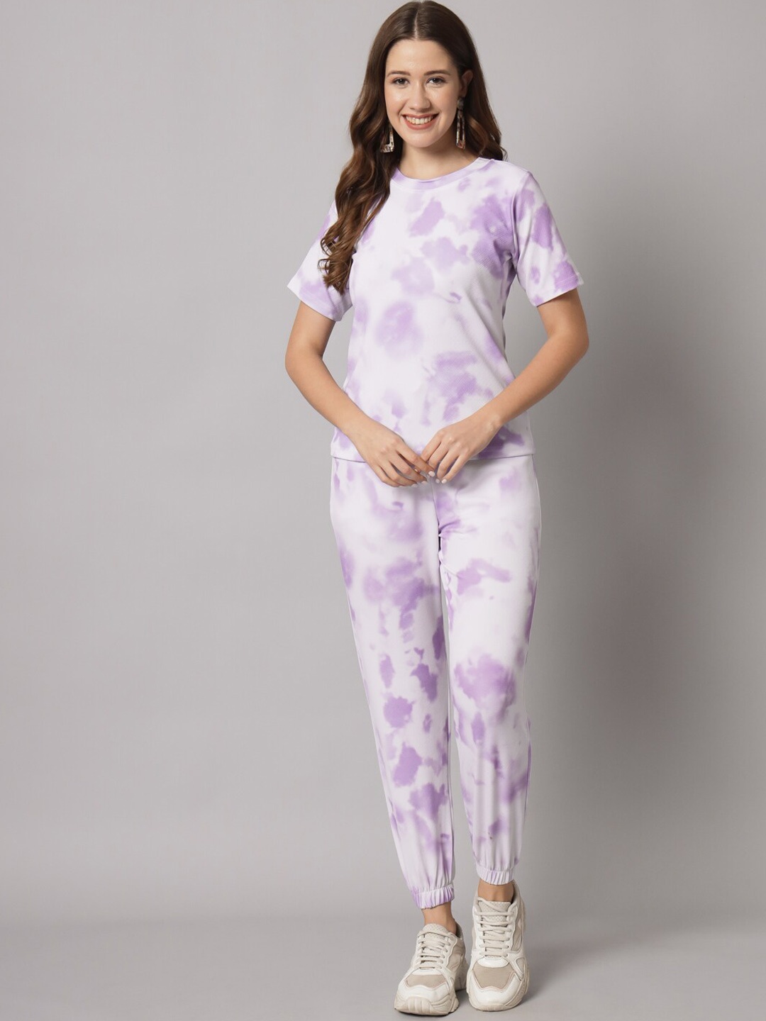 

KALINI Women Tie-Dye T-Shirt With Trouser Co-Ords, Lavender