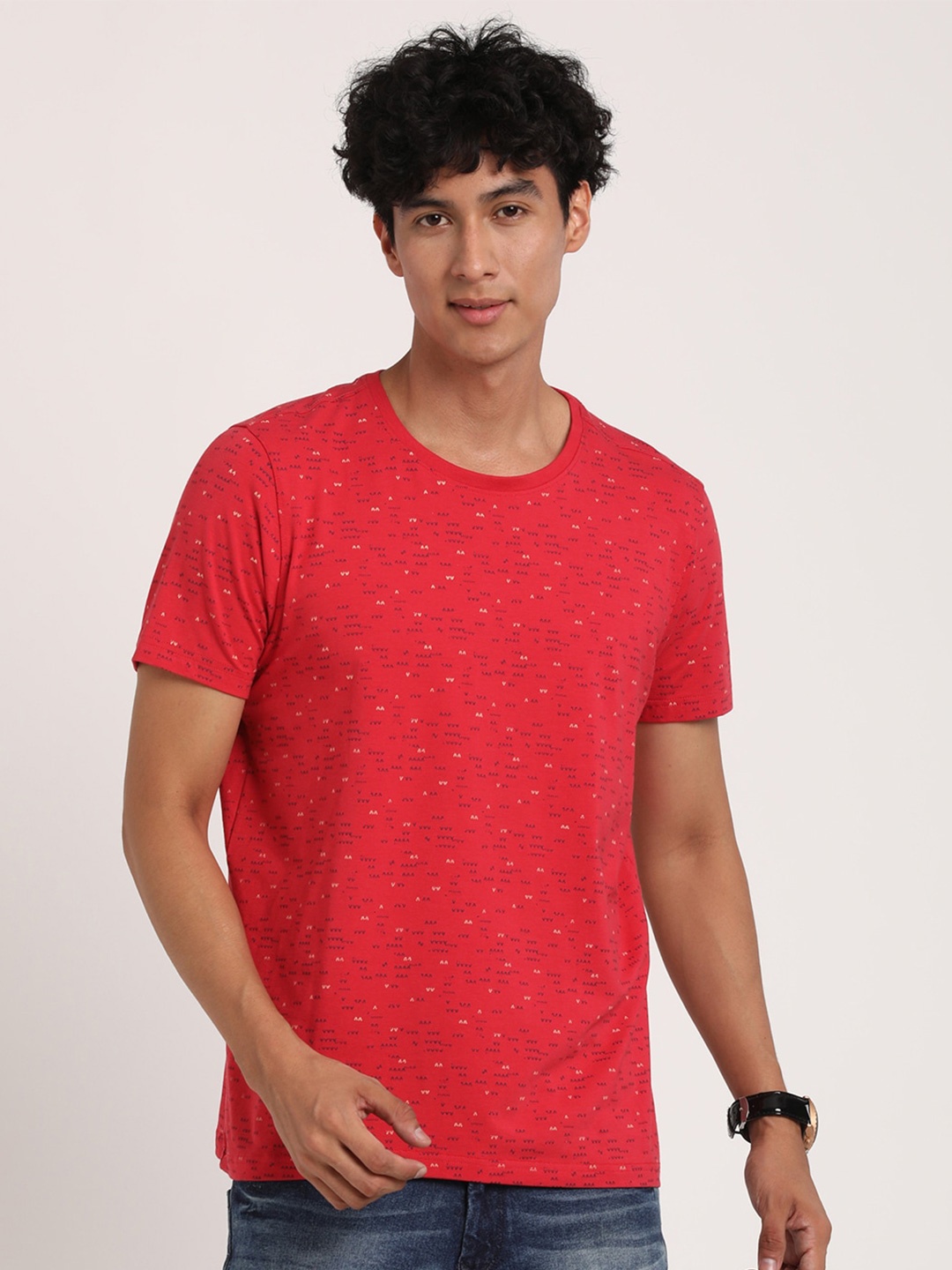 

Turtle Abstract Printed Slim Fit T-Shirt, Red