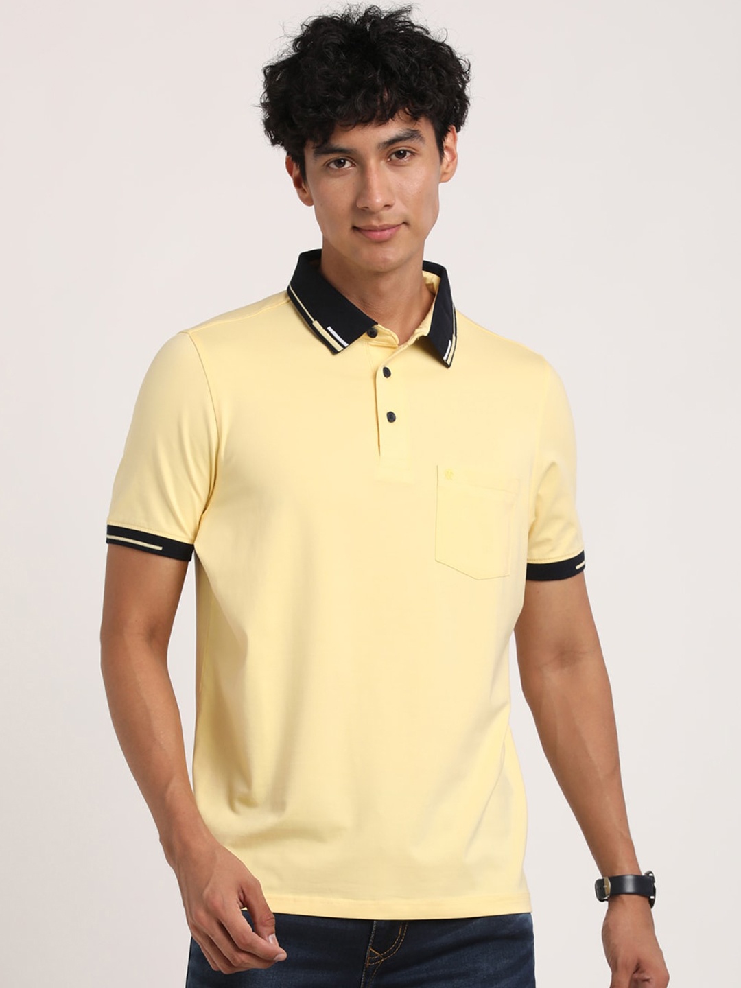 

Turtle Polo Collar Slim Fit Casual T-Shirt, Yellow