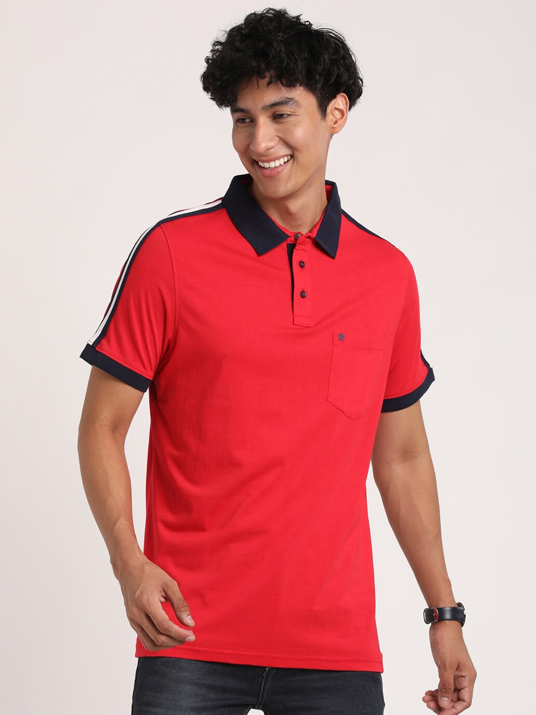 

Turtle Polo Collar Pure Cotton Slim Fit T-Shirt, Red