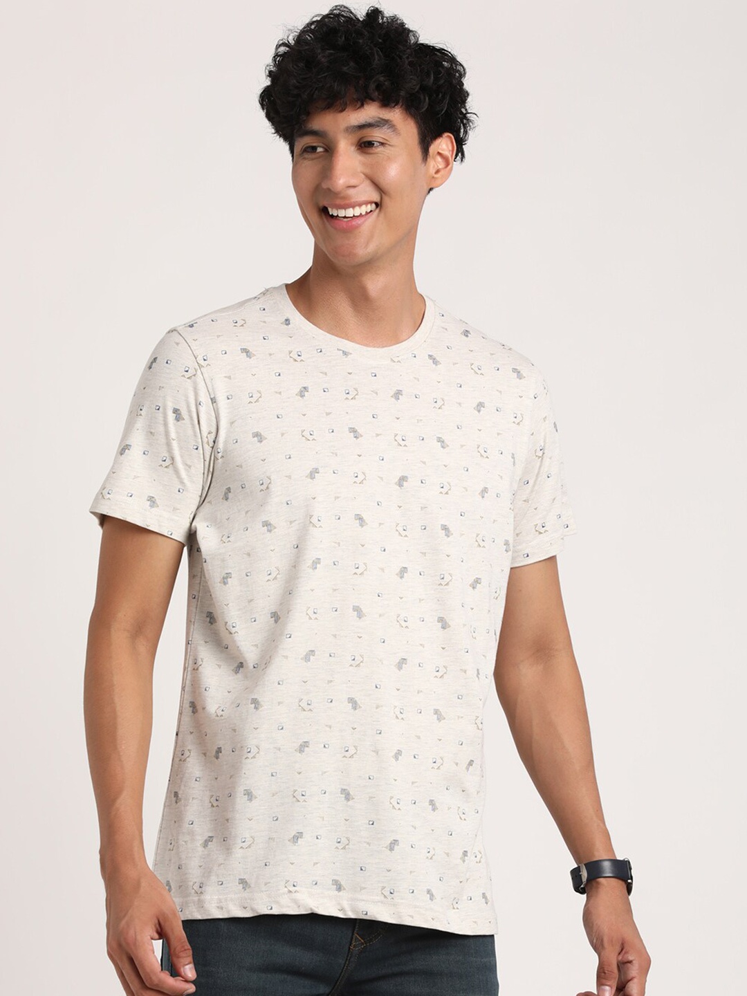 

Turtle Conversational Printed Pure Cotton Slim Fit T-Shirt, Cream