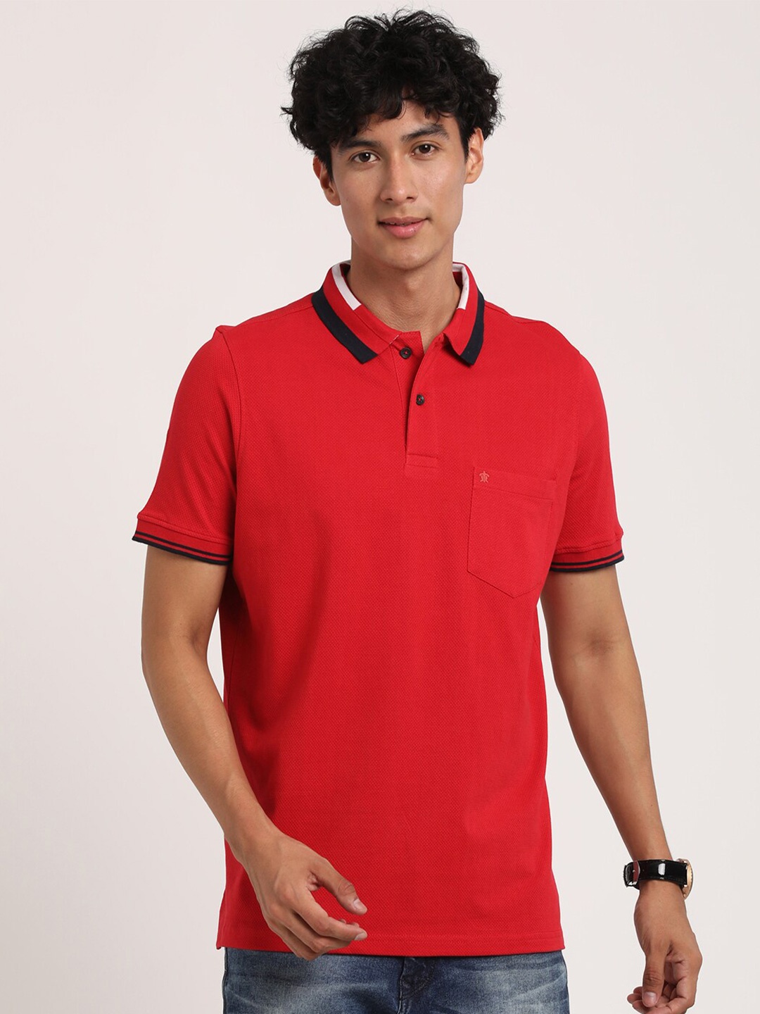 

Turtle Polo Collar Pure Cotton Slim Fit T-Shirt, Red