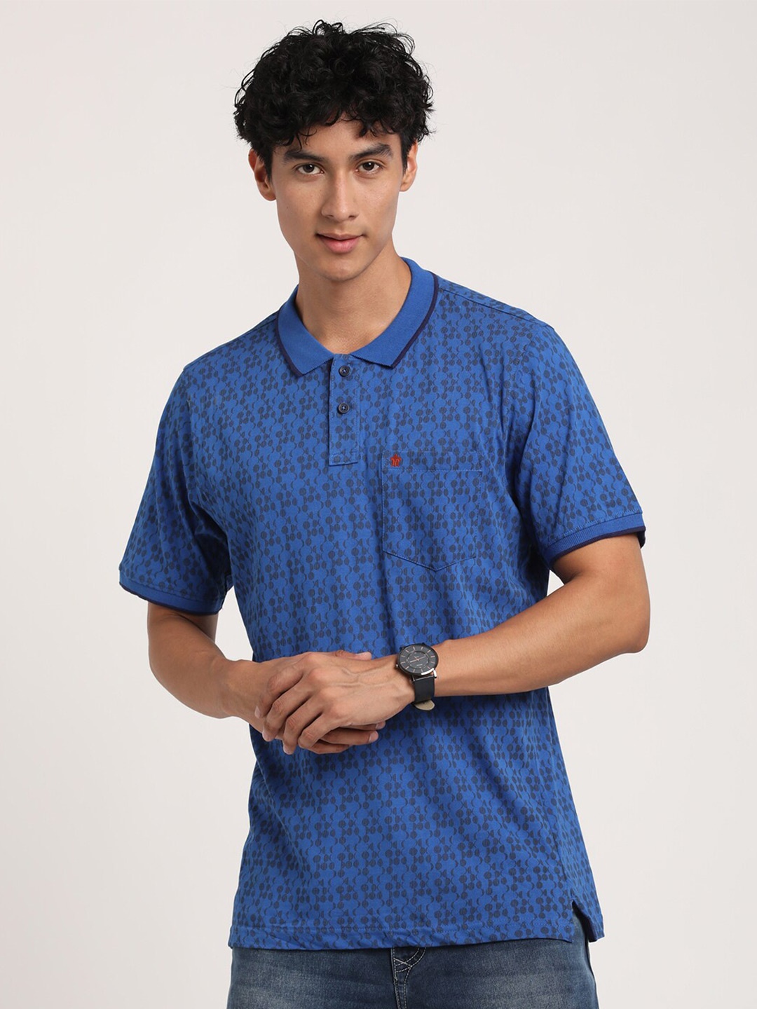 

Turtle Abstract Printed Polo Collar Pure Cotton Slim Fit T-Shirt, Blue