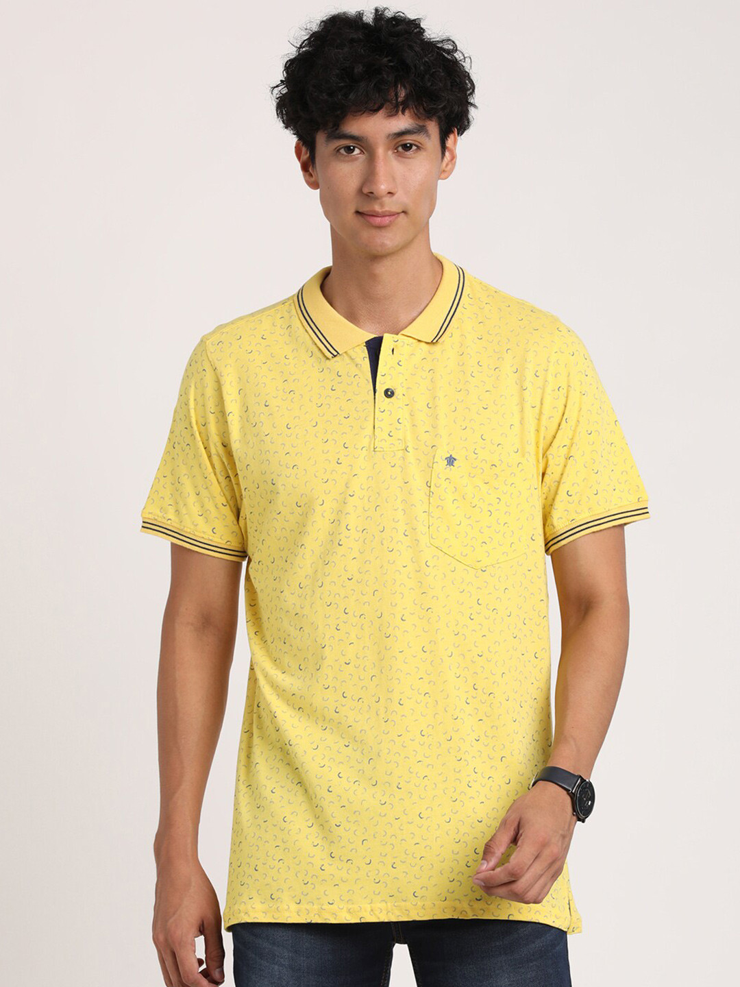 

Turtle Abstract Printed Polo Collar Pure Cotton Slim Fit T-Shirt, Yellow