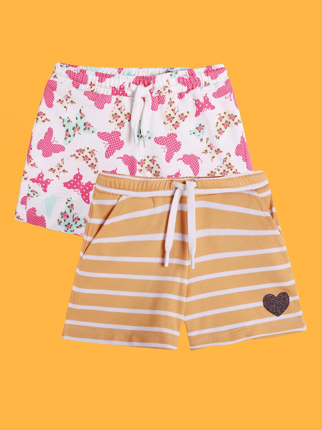 

Anthrilo Girls Pack Of 2 Printed Cotton Shorts, White