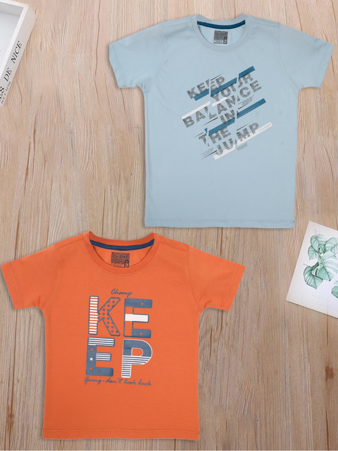 AXM CHAMP Boys Pack Of 2 Typography Printed Cotton T-shirt, Orange