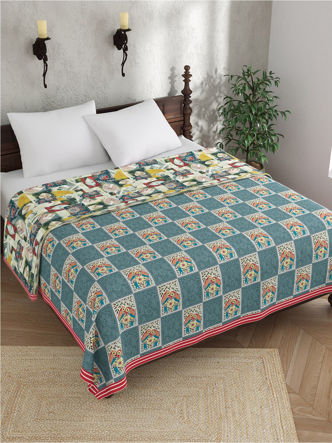 

EverHOME Sara Blue & White Ethnic Motifs AC Room 120 GSM Cotton Double Bed Dohar