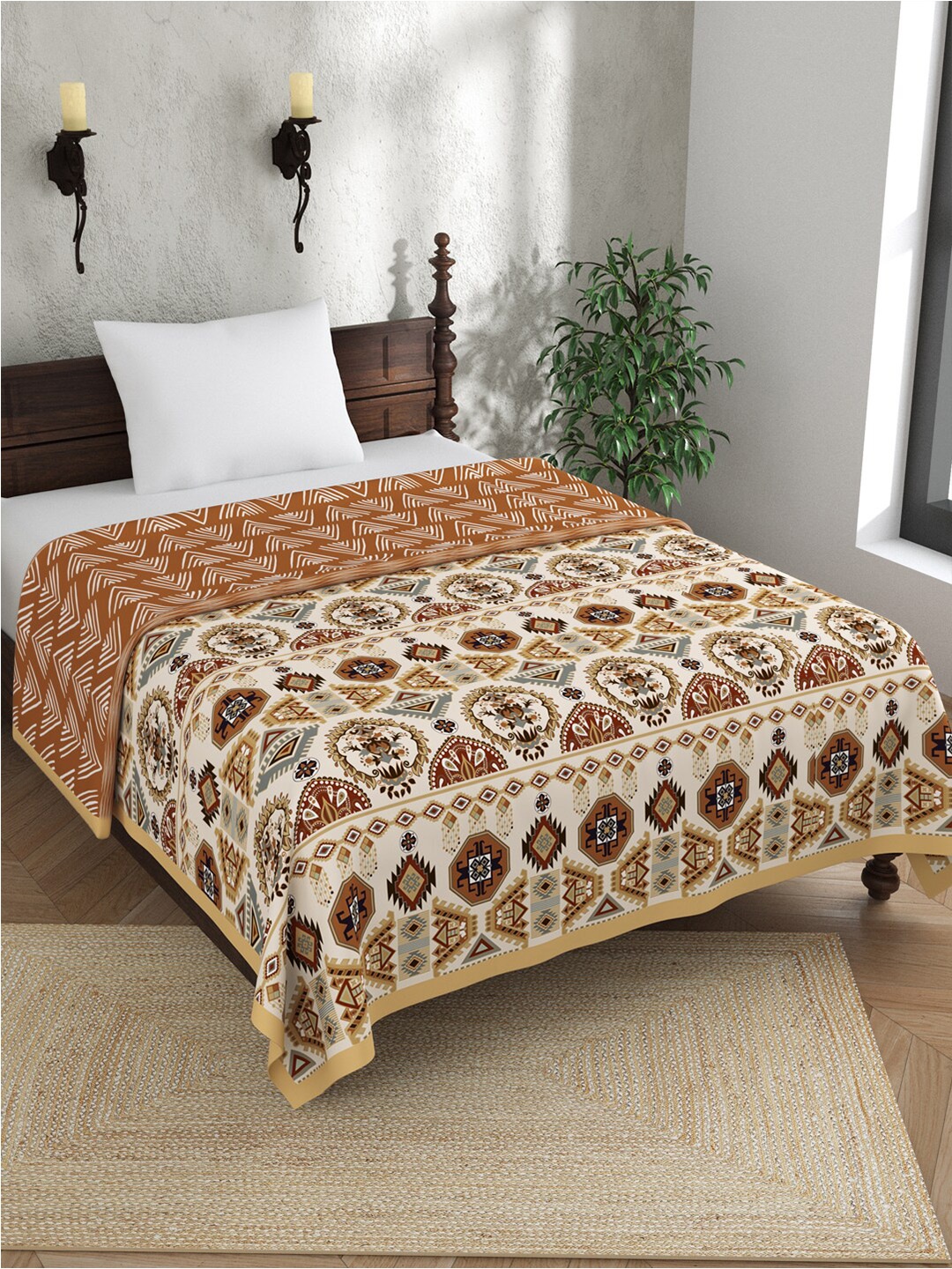 

EverHOME Arch Brown Ethnic Motifs AC Room 120 GSM Cotton Single Bed Dohar