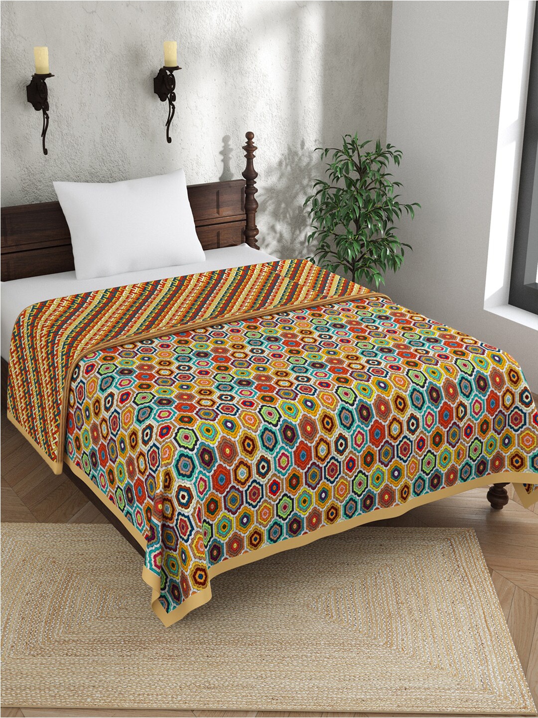 

EverHOME Brown & Red Geometric AC Room 120 GSM Cotton Single Bed Dohar