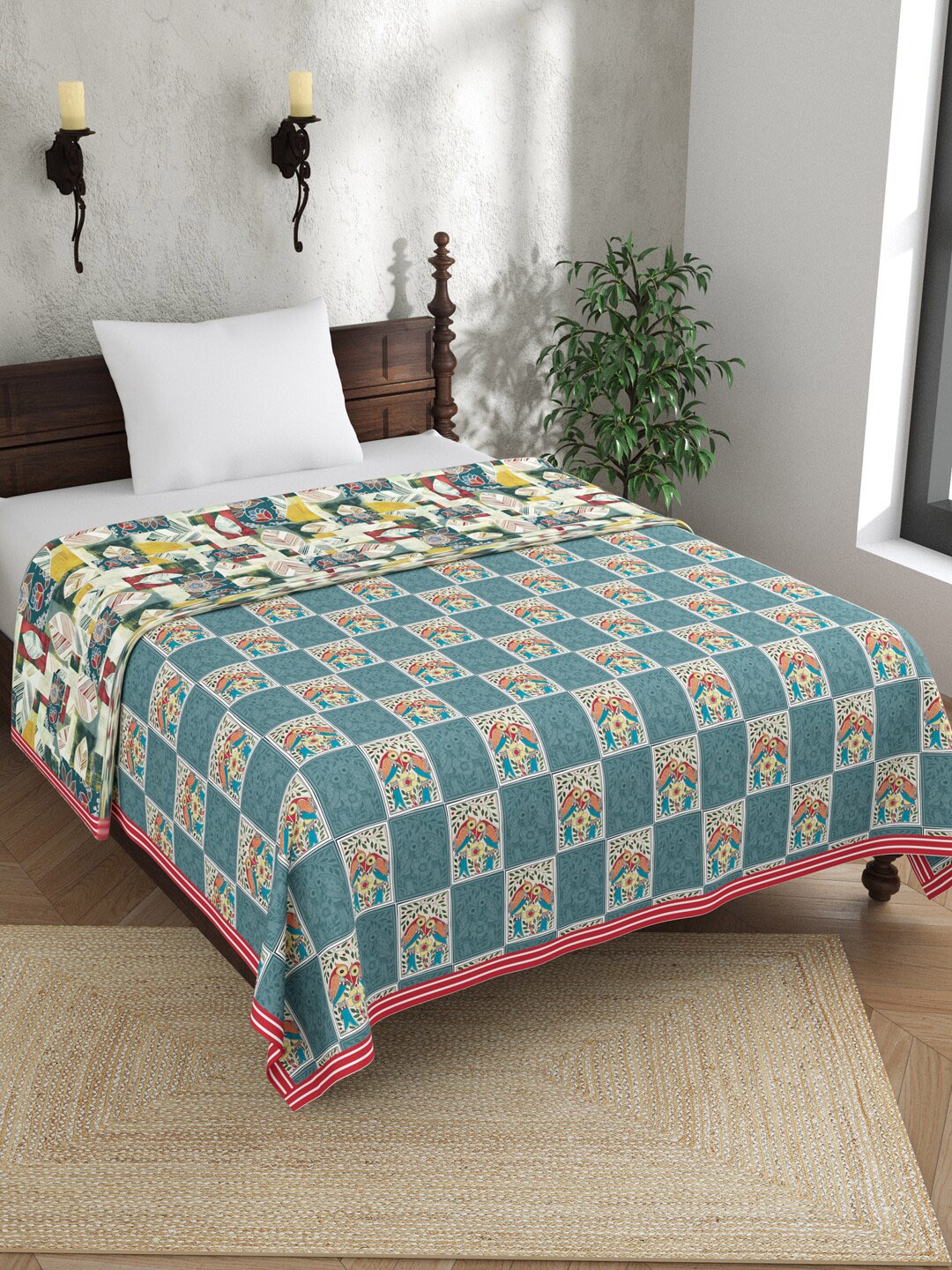 

EverHOME Sara Blue & Red Ethnic Motifs AC Room 120 GSM Cotton Single Bed Dohar