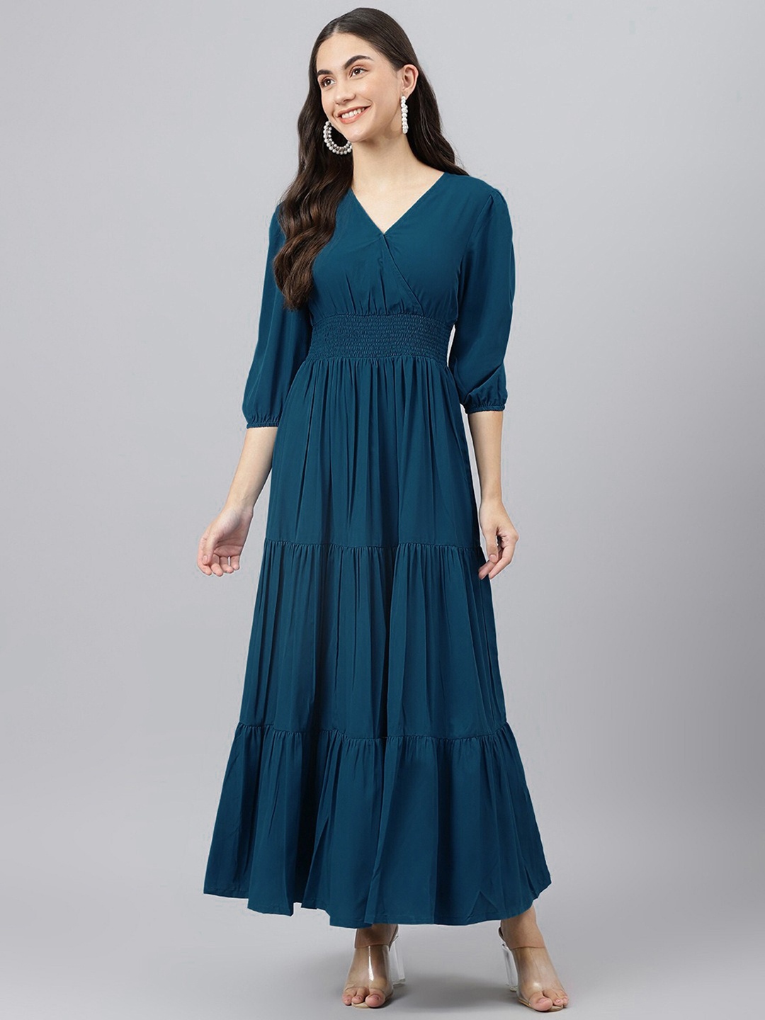 

Femvy Puff Sleeve Maxi Dress, Blue