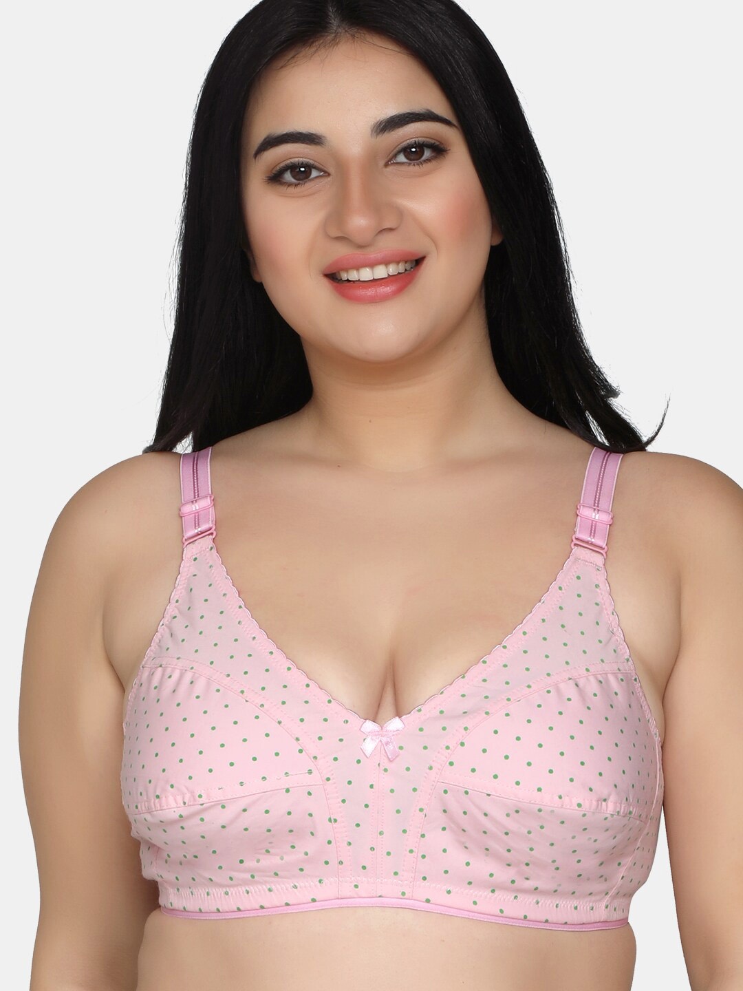 

MAROON Polka Dot Printed All Day Comfort Medium Coverage Non Padded Bra, Pink